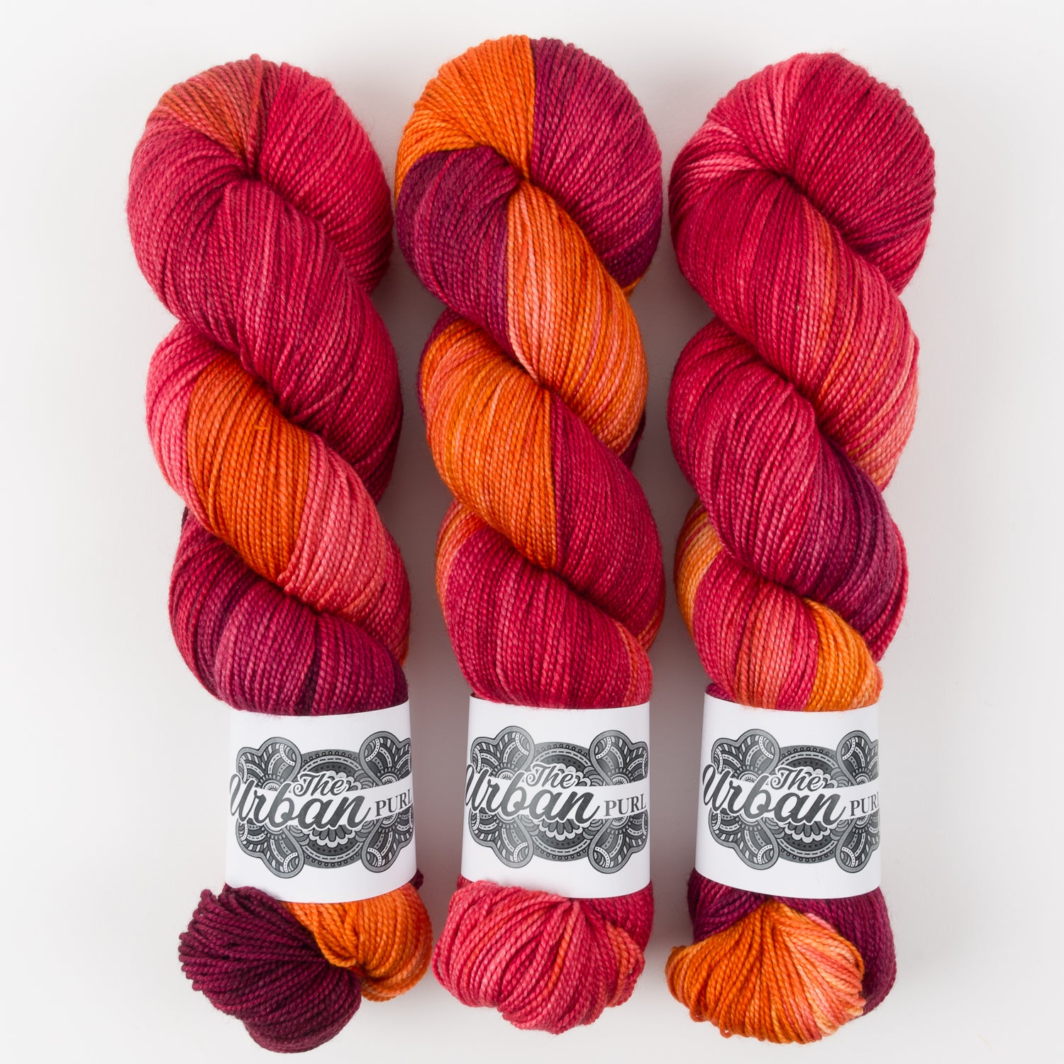 The Urban Purl LUX HI TWIST - WATERLOO SUNSET Merino wool Silk Fingering red Yarn