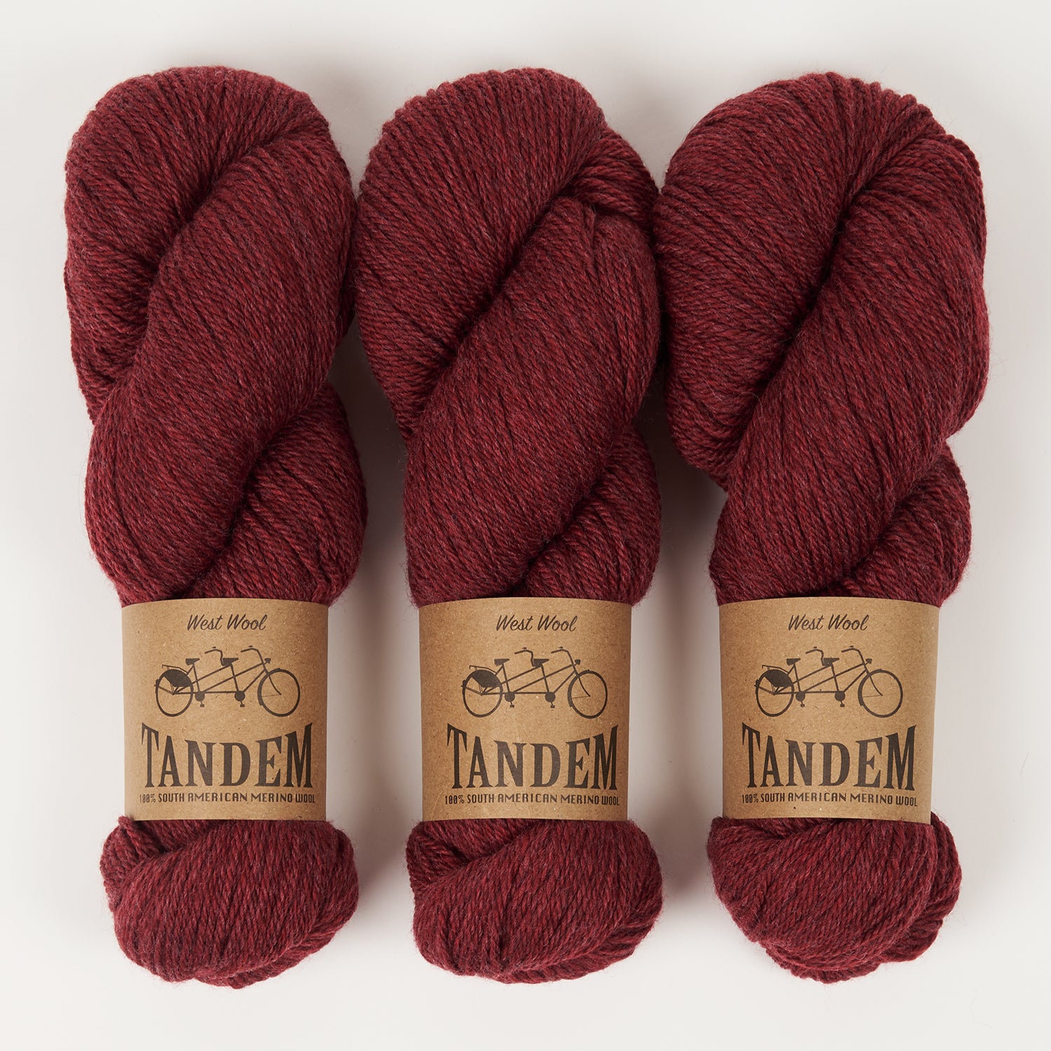 West Wool TANDEM - BORDEAUX Merino wool DK red Yarn