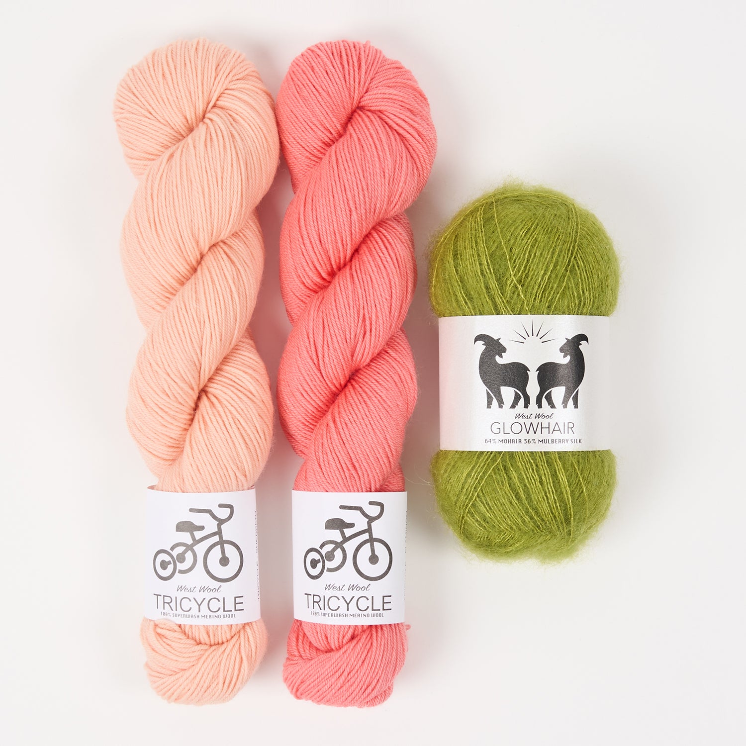 West Wool AVOCADO CANDYFLOSS Mohair Silk Merino wool Mixed Weight Quick Kits