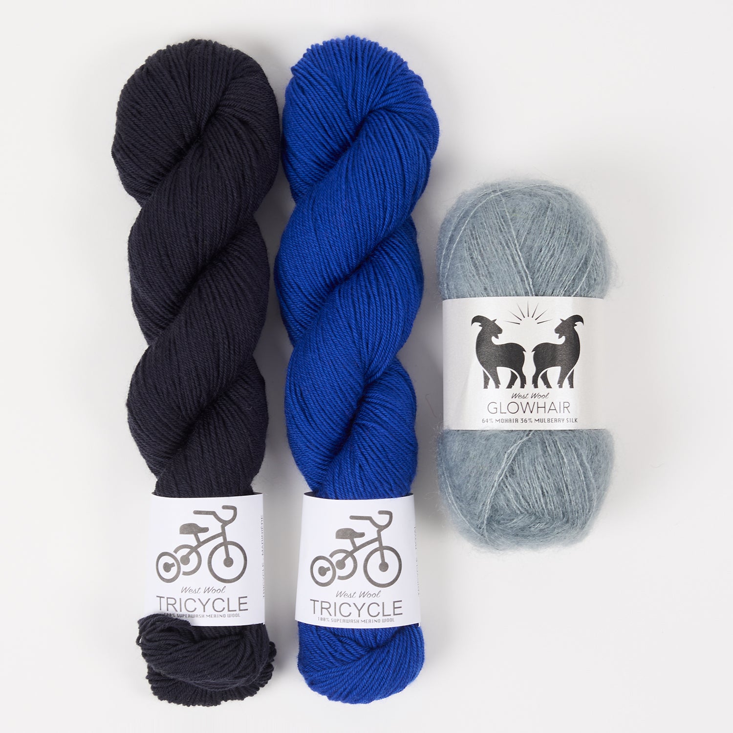 West Wool BLUE ROOM Mohair Silk Merino wool Mixed Weight Quick Kits