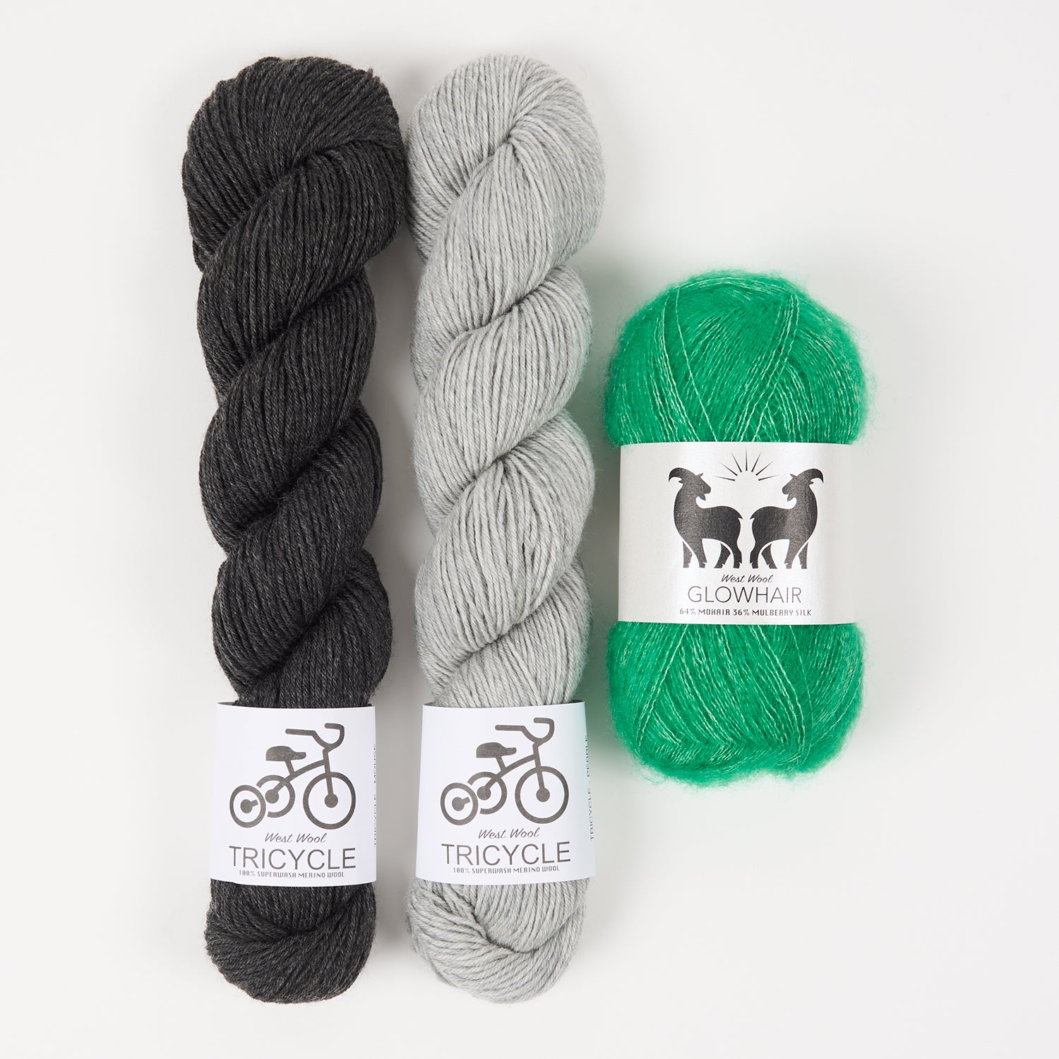 West Wool GREEN CLOUDS Mohair Silk Merino wool Mixed Weight Quick Kits