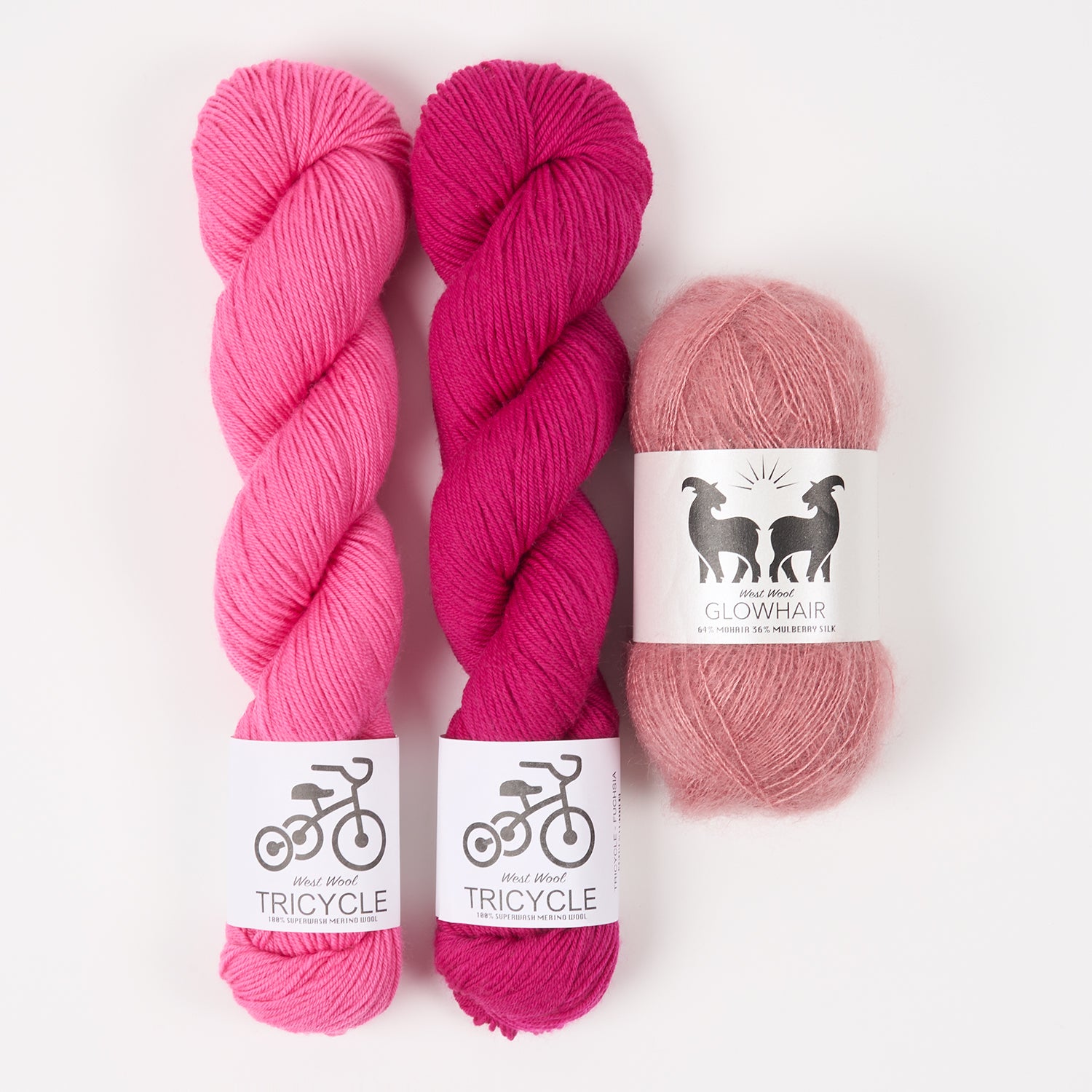 West Wool HOT PINK WORLD Mohair Silk Merino wool Mixed Weight Quick Kits