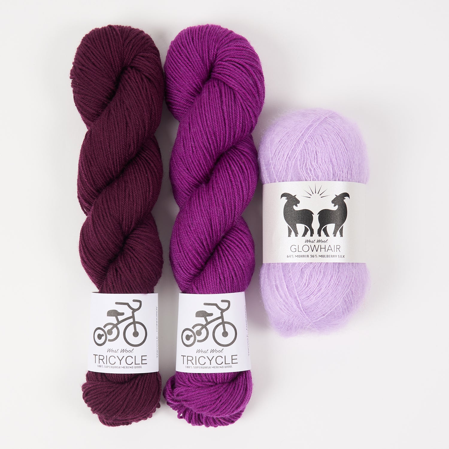 West Wool MAGIC PURPLES Mohair Silk Merino wool Mixed Weight Quick Kits