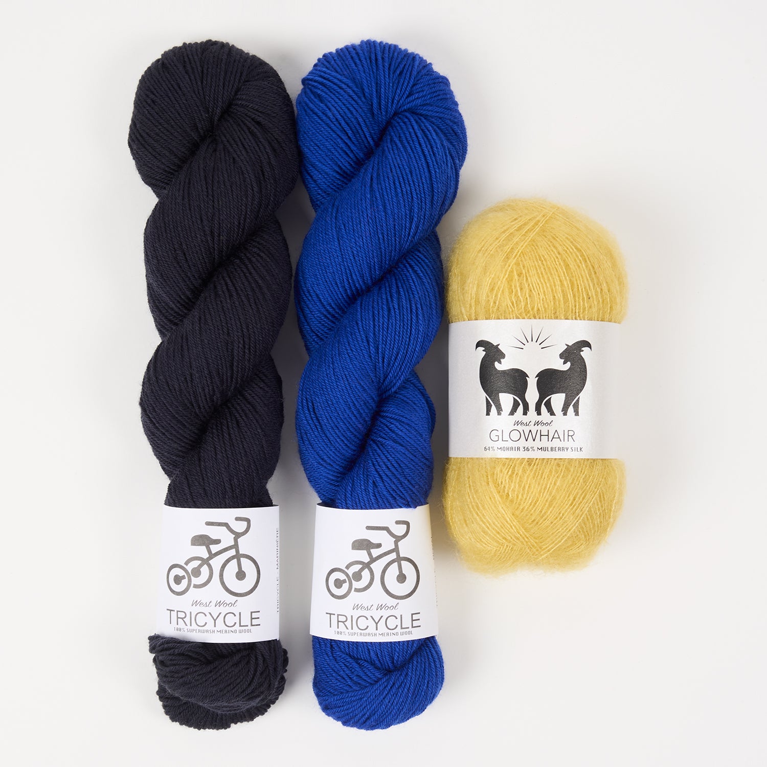 West Wool NAVY BUTTERCUP Mohair Silk Merino wool Mixed Weight Quick Kits