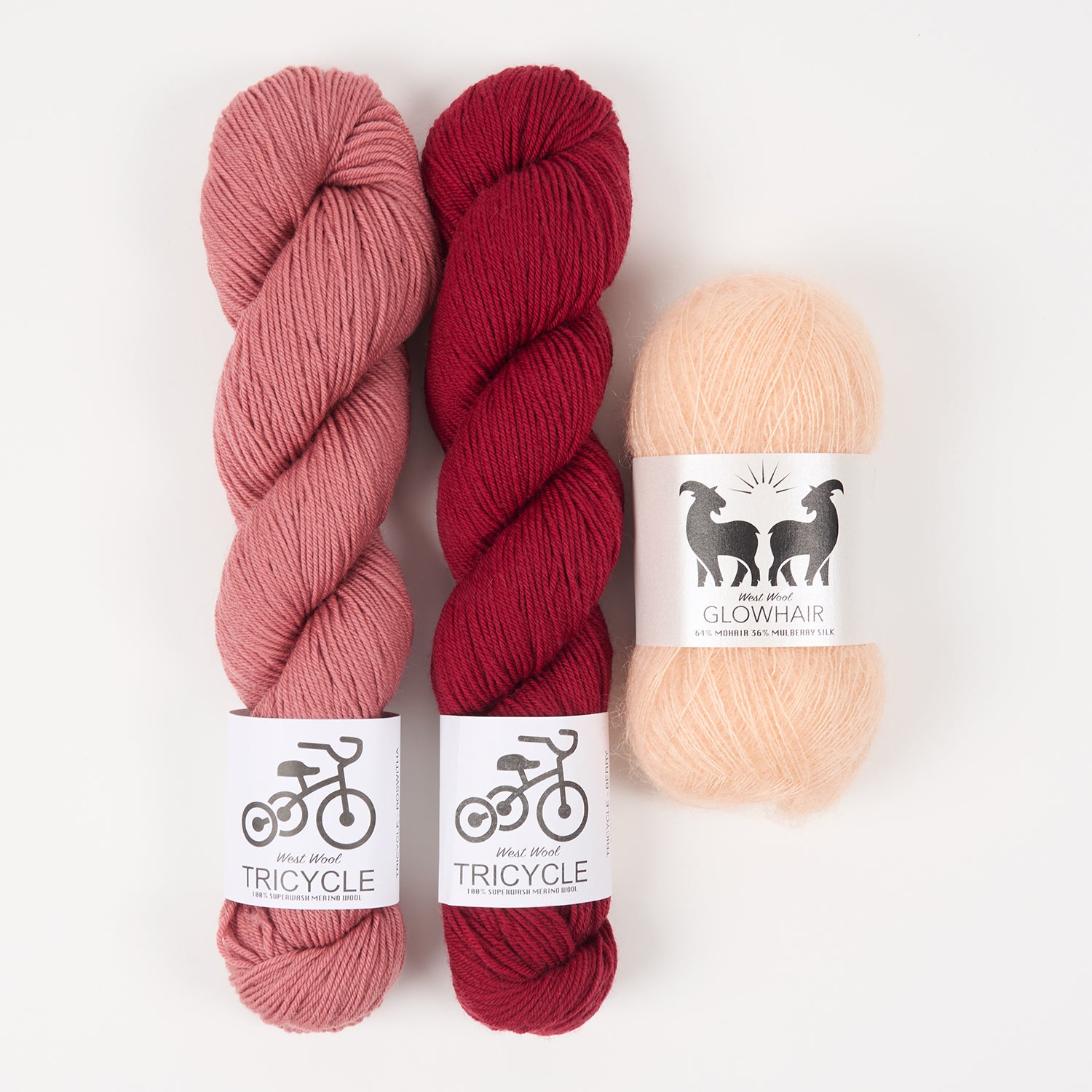 West Wool PASTEL BERRIES Mohair Silk Merino wool Mixed Weight Quick Kits