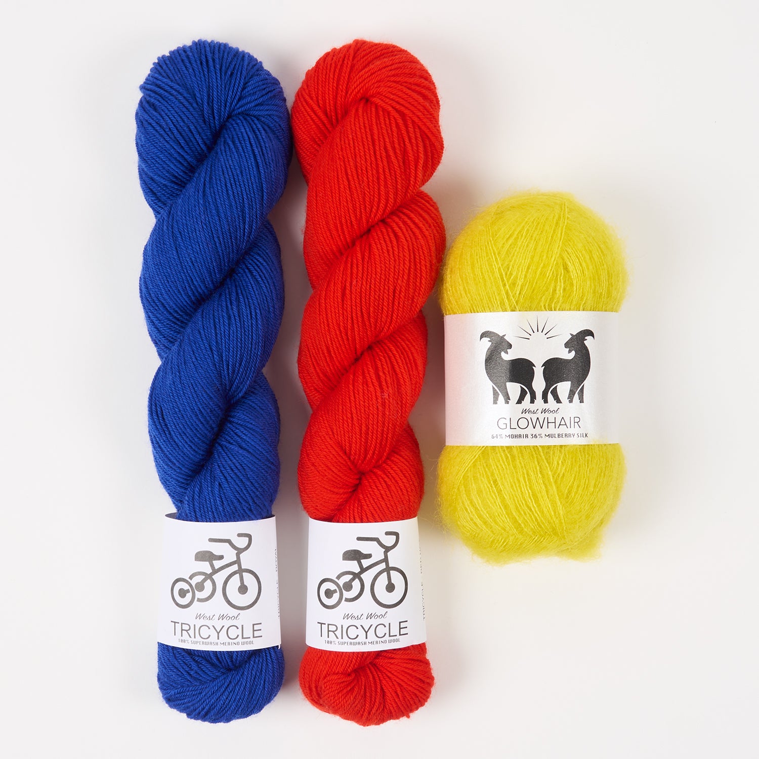 West Wool PRIMARY COLOURS Mohair Silk Merino wool Mixed Weight Quick Kits