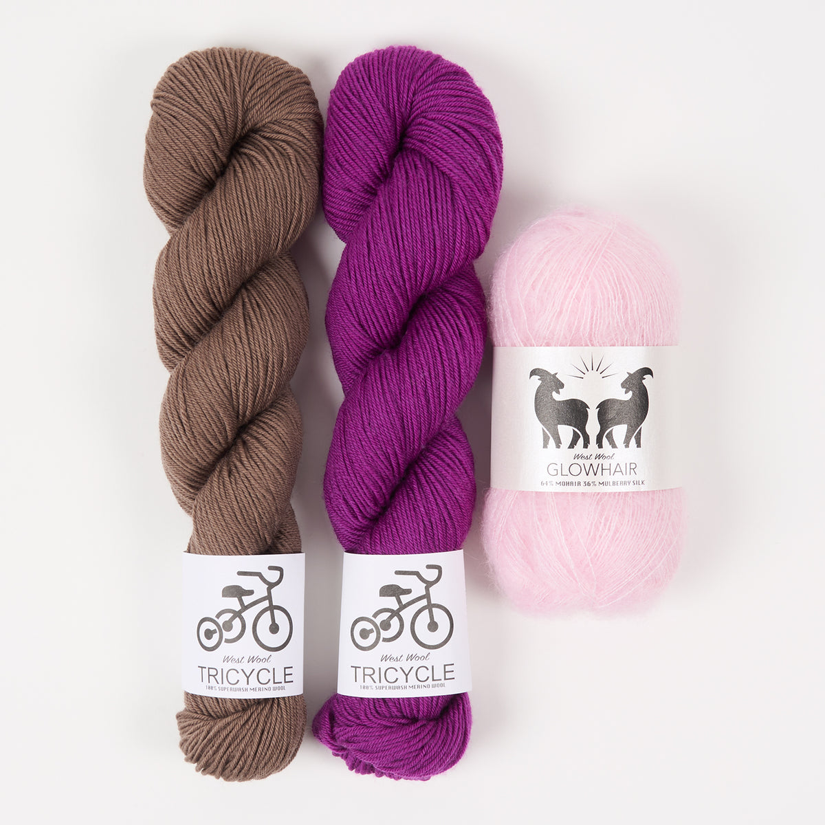 West Wool PURPLE COCOA Mohair Silk Merino wool Mixed Weight Quick Kits