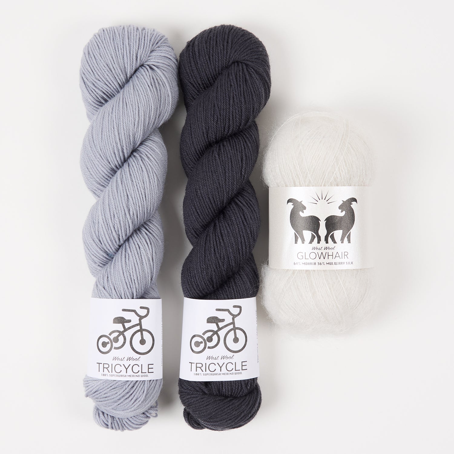 West Wool SILVER SKY Mohair Silk Merino wool Mixed Weight Quick Kits