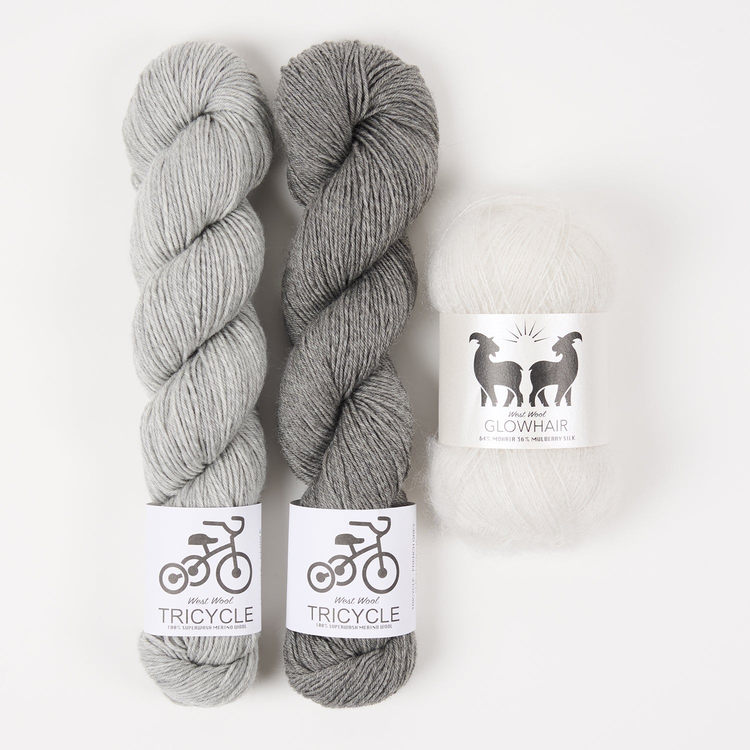 West Wool SILVER TREE Mohair Silk Merino wool Mixed Weight Quick Kits