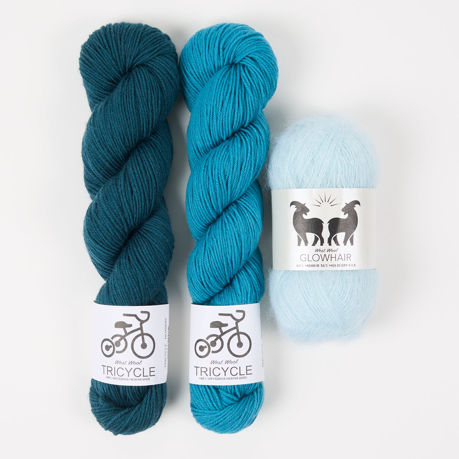 West Wool WATER SHADES Mohair Silk Merino wool Mixed Weight Quick Kits