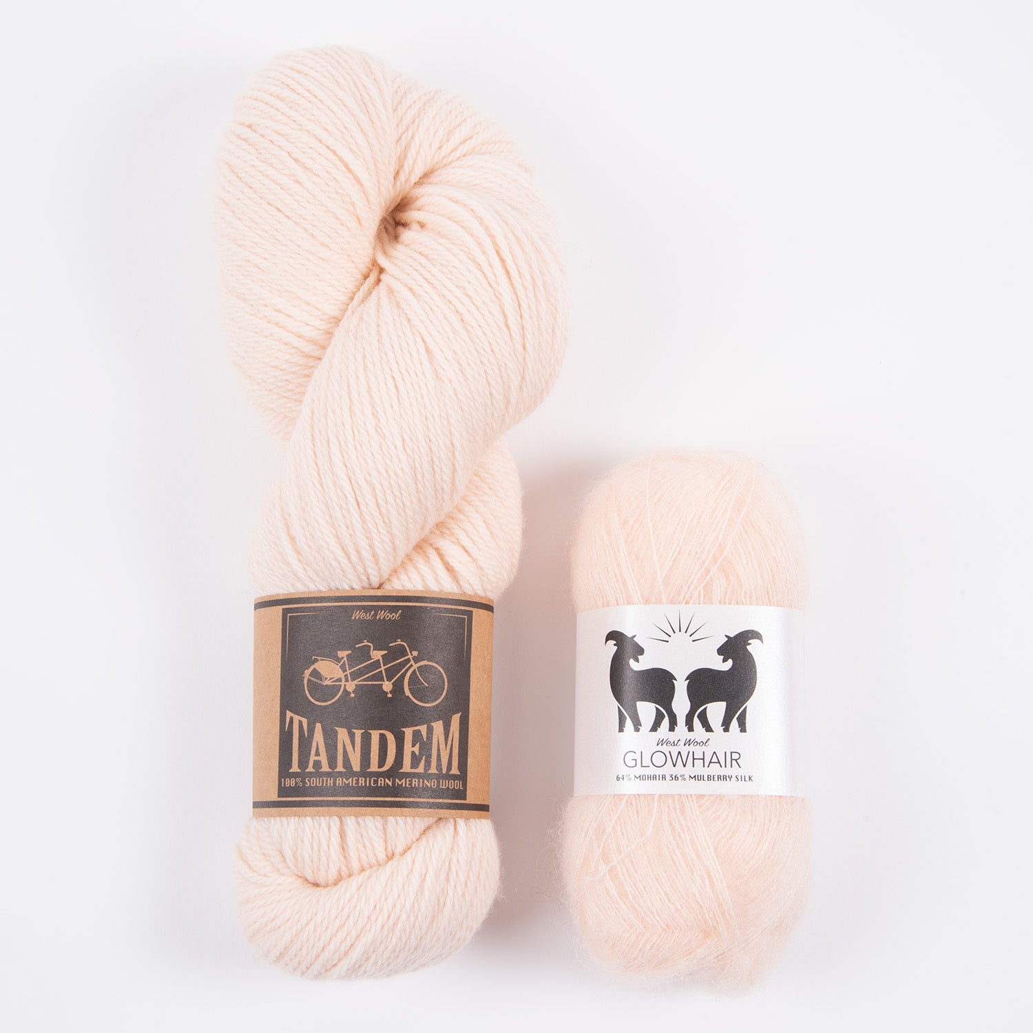 West Wool WHITE PEACH MOHAIR MATCH DK Mohair Silk Merino wool Mixed Weight Quick Kits