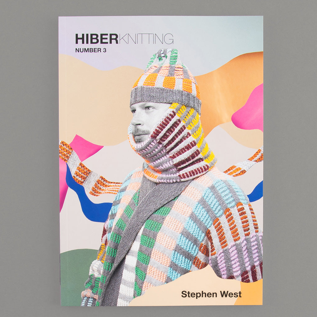 one book for Stephen West's Hiberknitting 3. Book laid on a grey background. 