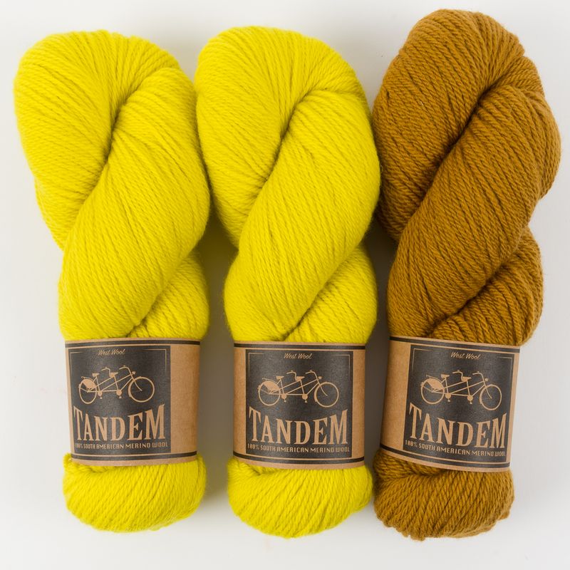 West Wool CONTRAST BLAST SWEATER - TIGER EYES Merino wool DK yellow brown Westknits Kits