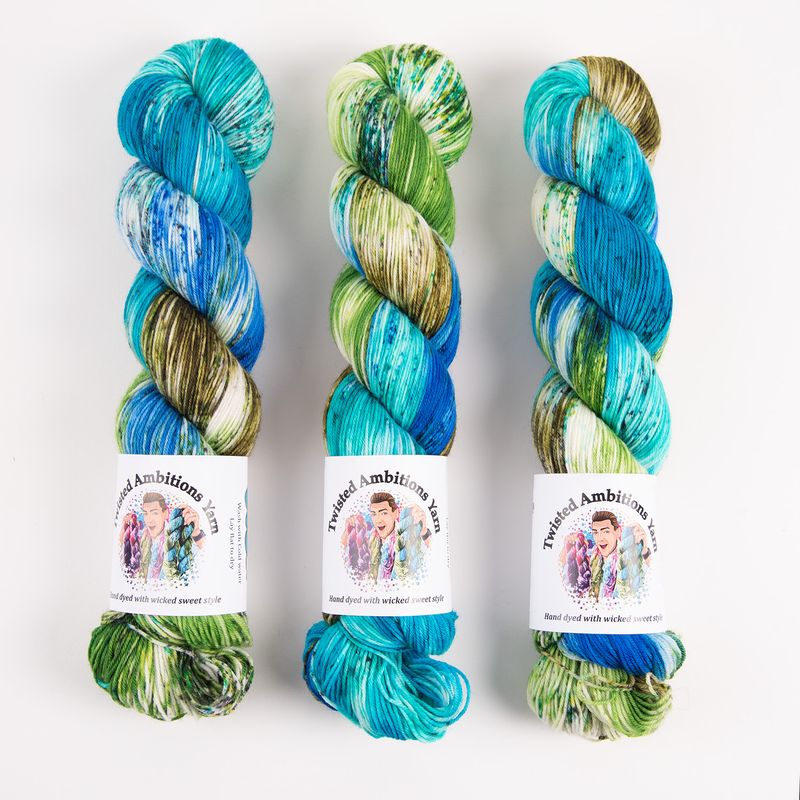 Twisted Ambitions SWEET SOCK - ISLAND GETAWAY Merino wool Nylon Fingering blue green Yarn