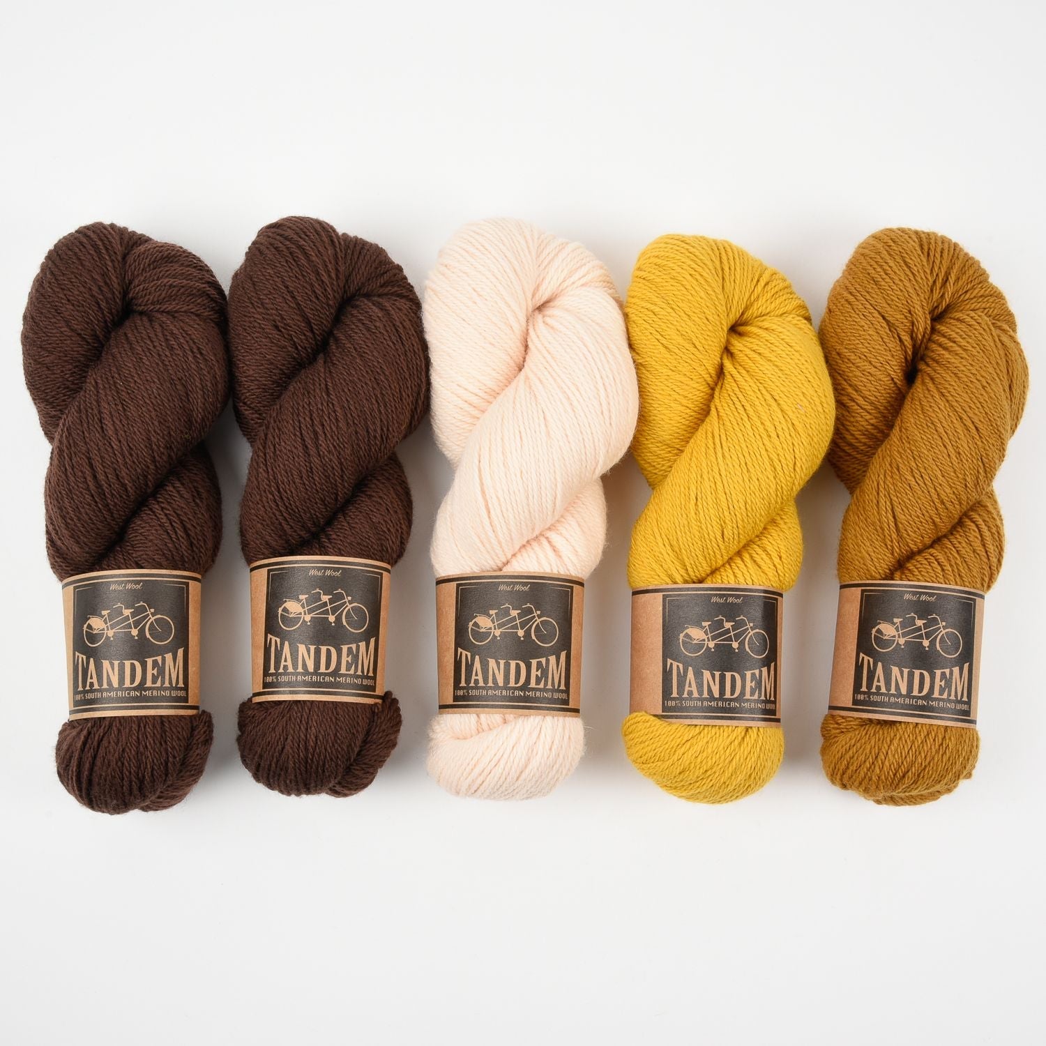 West Wool WESTKNITS KIT - CHOCOLATE AND CARAMEL Merino wool DK yellow peach brown Westknits Kits