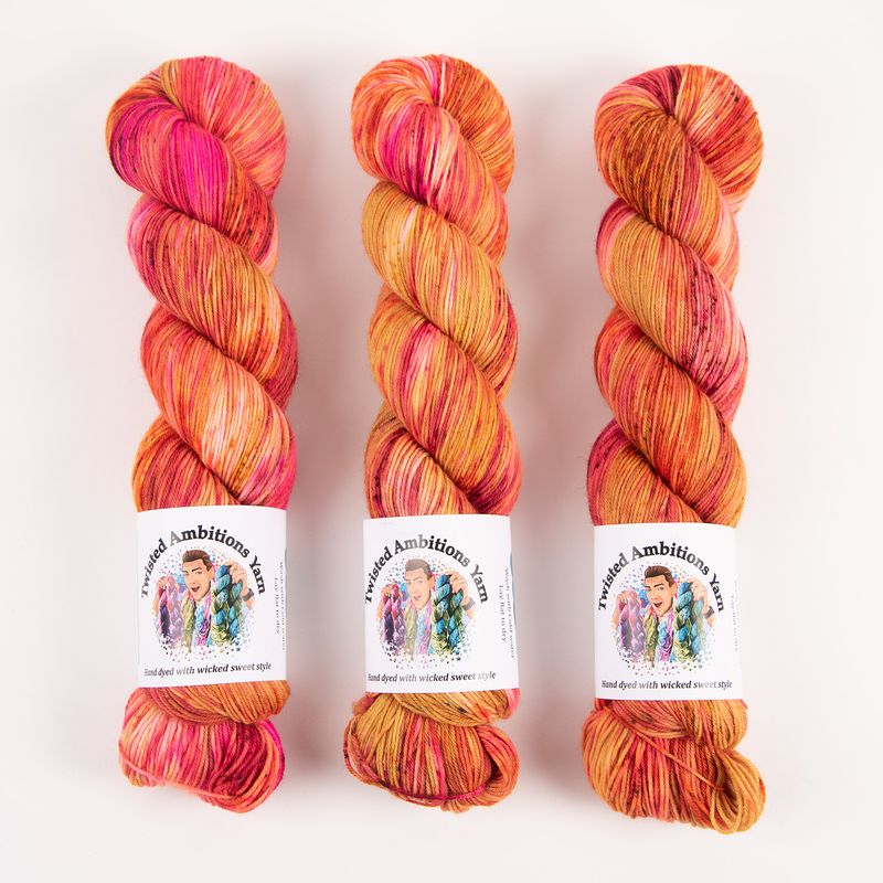 Twisted Ambitions SWEET SOCK - GLITZ Merino wool Nylon Fingering pink coral Yarn