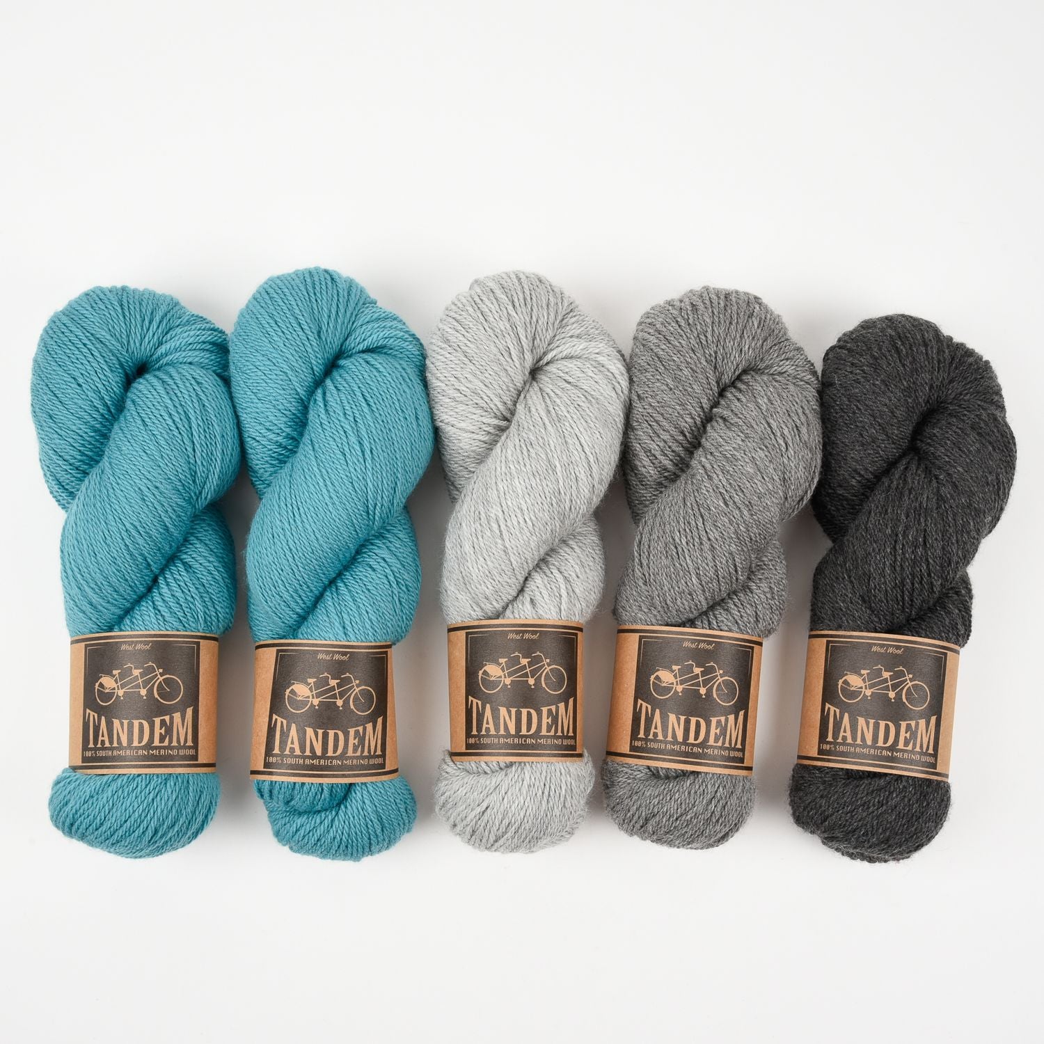 West Wool TANDEM 4 COLOUR 5 SKEINS KITS teal peach cream grey gray-1 red fuchsia yellow beige white turquoise purple orange blue black pink brown green Quick Kits