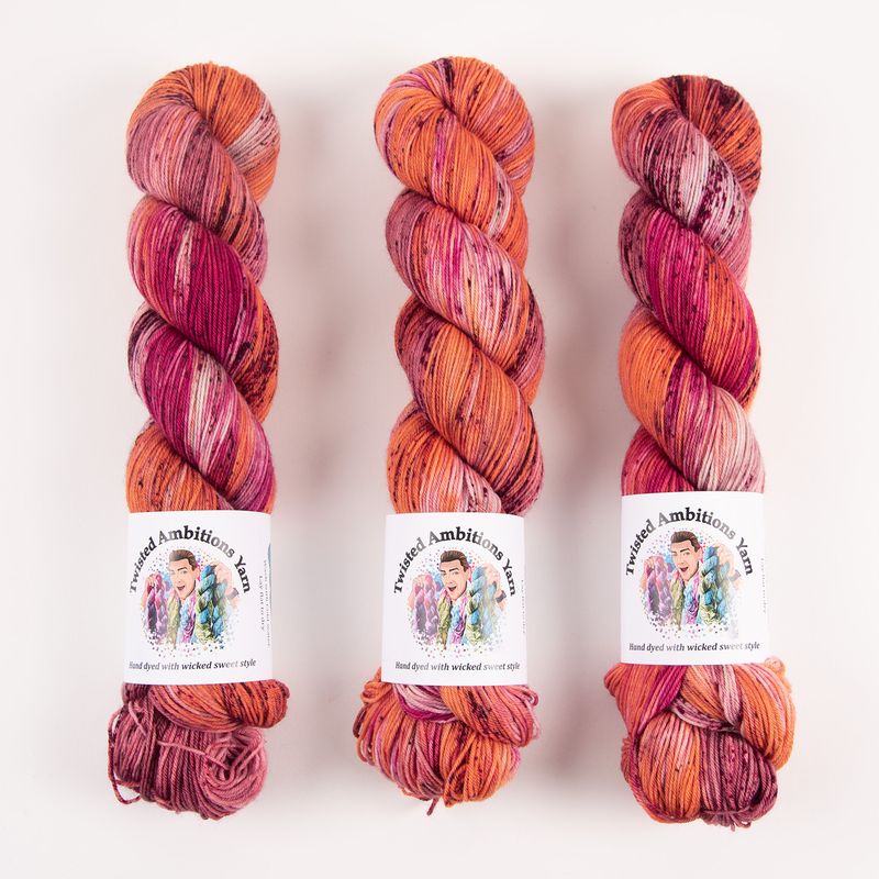 Twisted Ambitions SWEET SOCK - TIGER LILY Merino wool Nylon Fingering pink orange Yarn