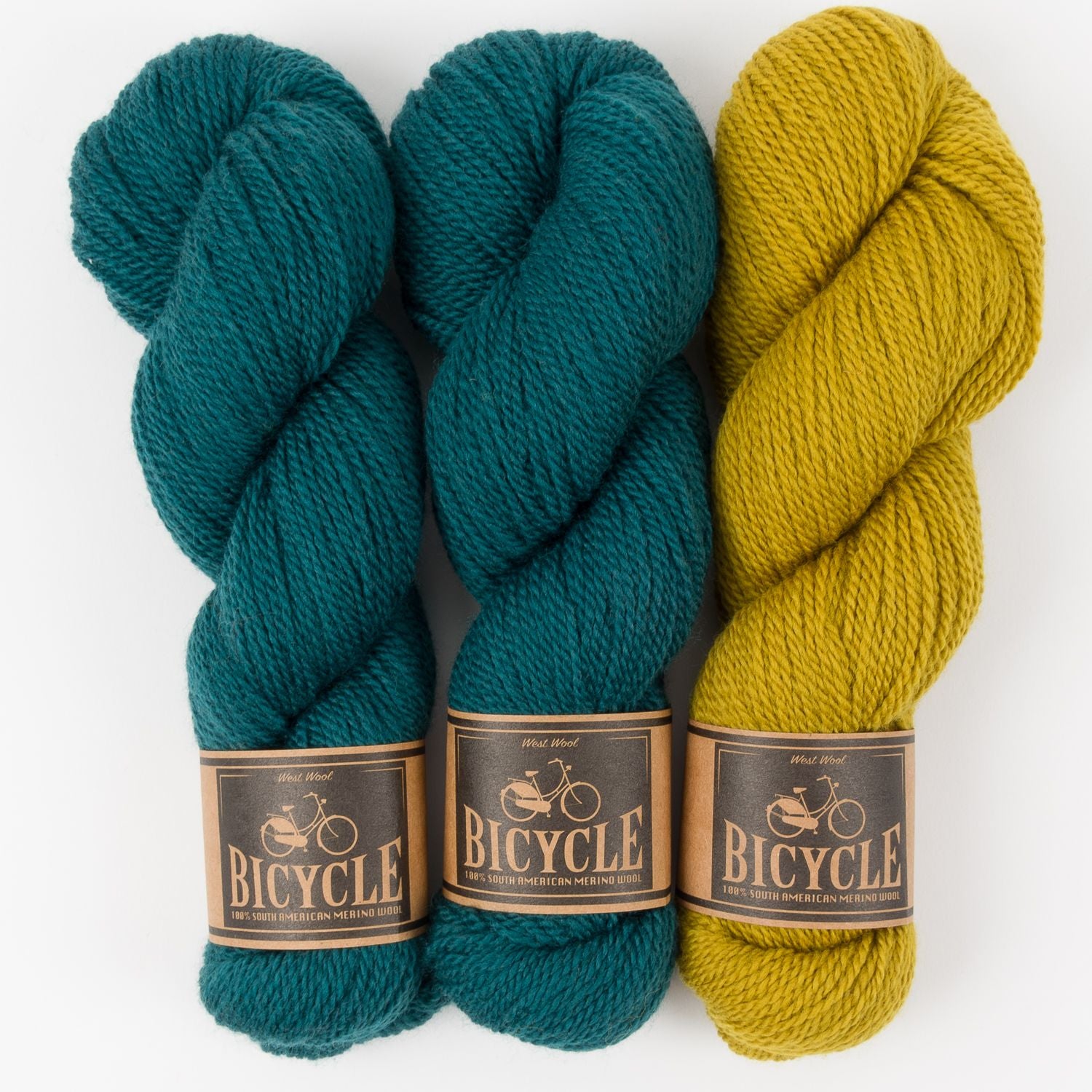 West Wool TURQUOISE MUSTARD Merino wool Fingering Quick Kits