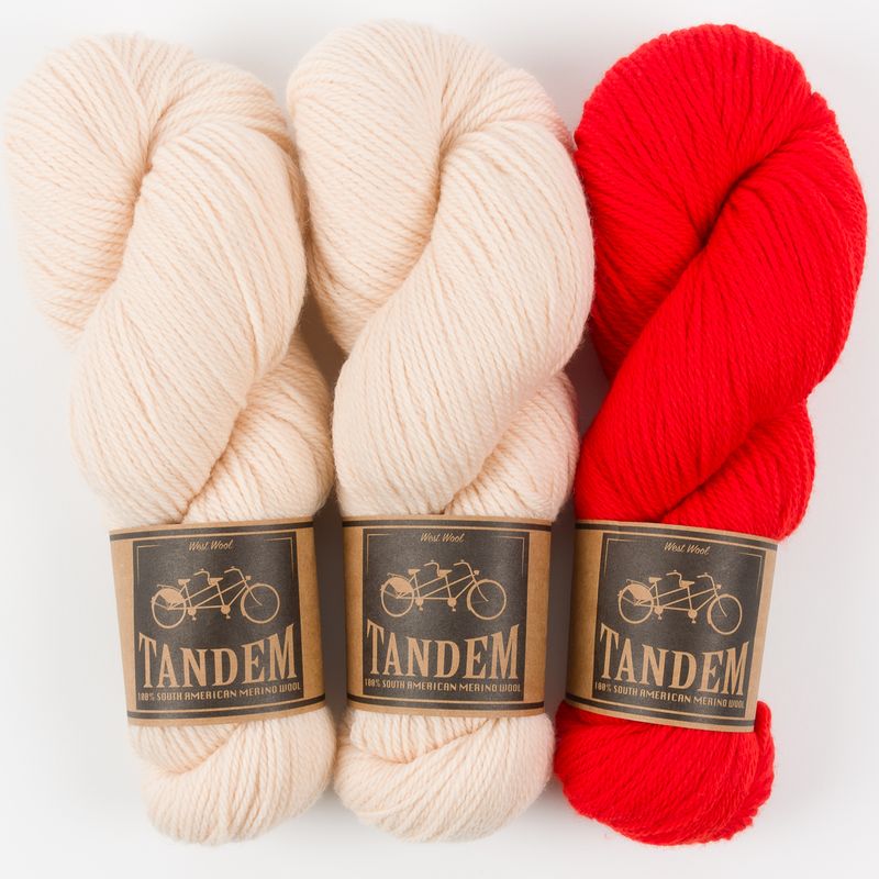 West Wool CONTRAST BLAST SWEATER - RED FRUITS Merino wool DK peach red Westknits Kits
