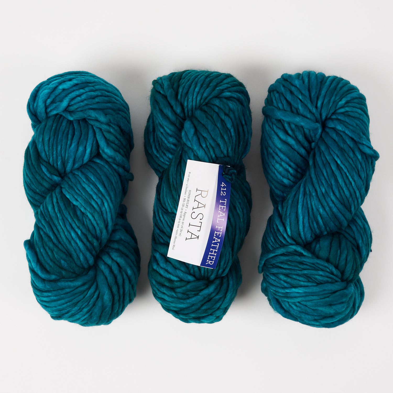 Malabrigo RASTA - TEAL FEATHER Merino wool Chunky turquoise blue Yarn
