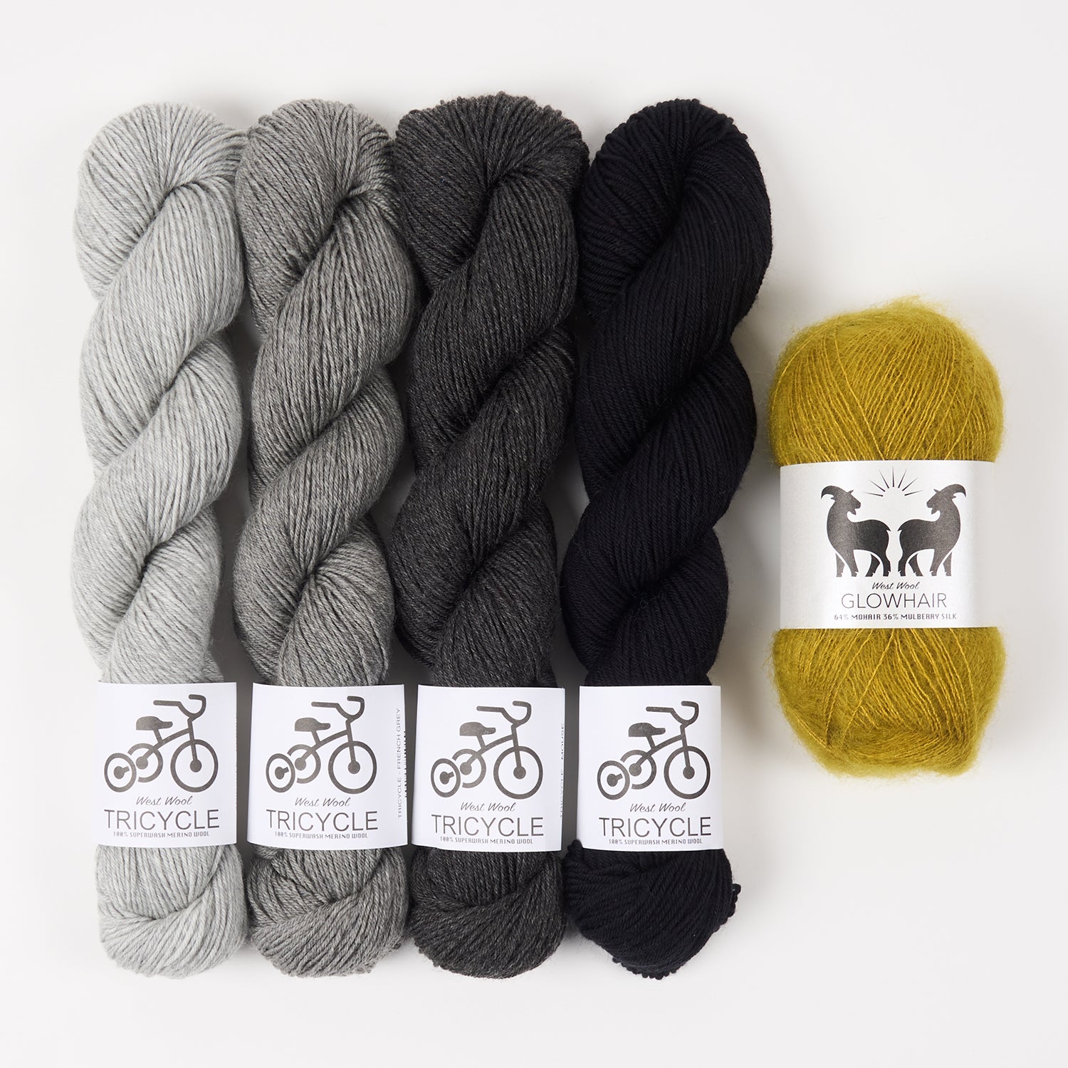 West Wool MOUSE MUSTARD Mohair Silk Merino wool Mixed Weight Quick Kits