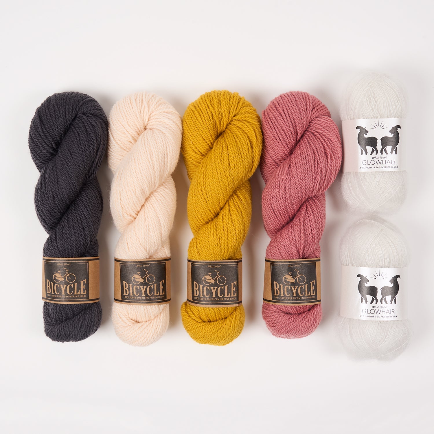 West Wool WESTKNITS KIT - CANAL PEACH Mohair Silk Merino wool Lace Fingering white pink peach yellow grey Westknits Kits