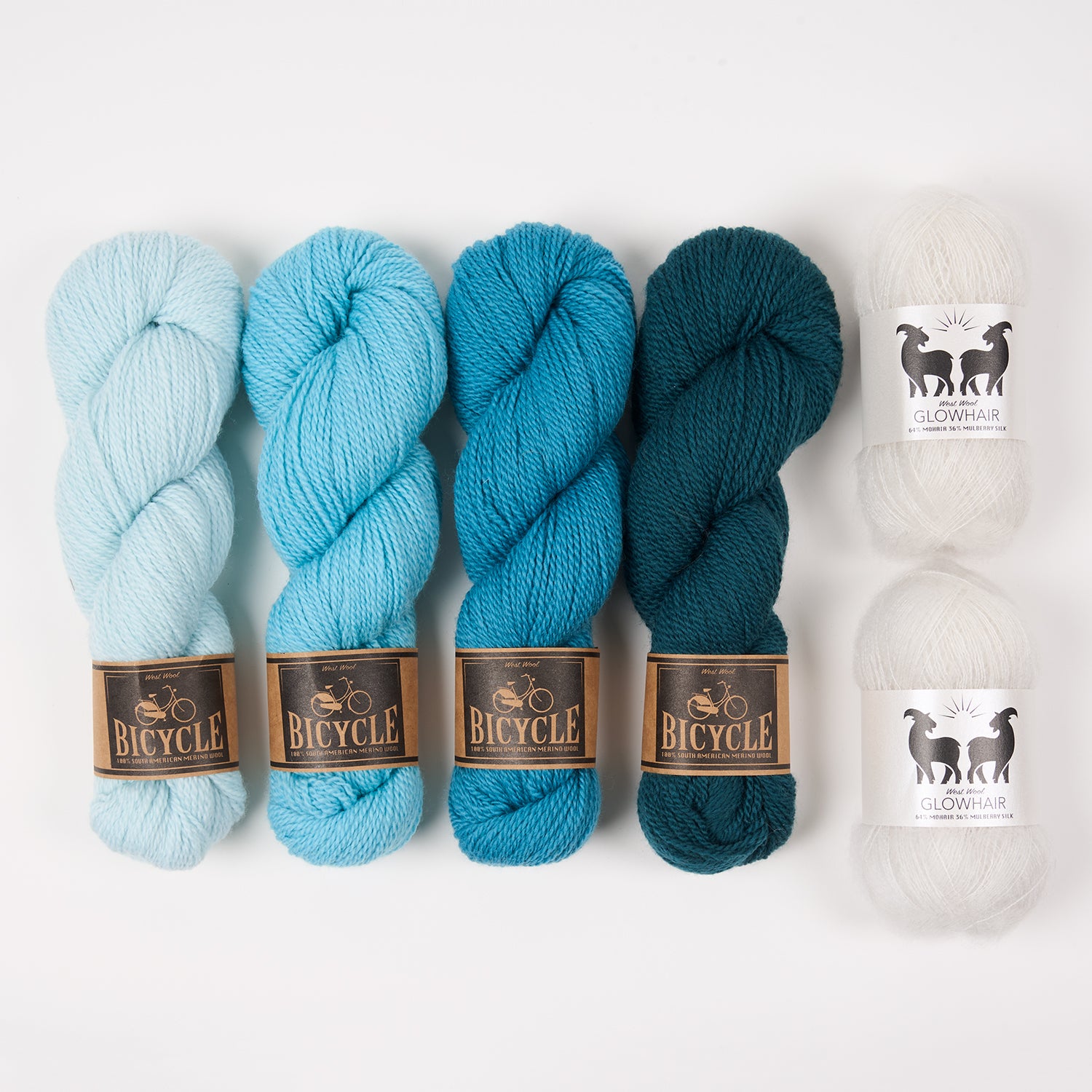 West Wool GLASS BRACKISH Mohair Silk Merino wool Mixed Weight Quick Kits