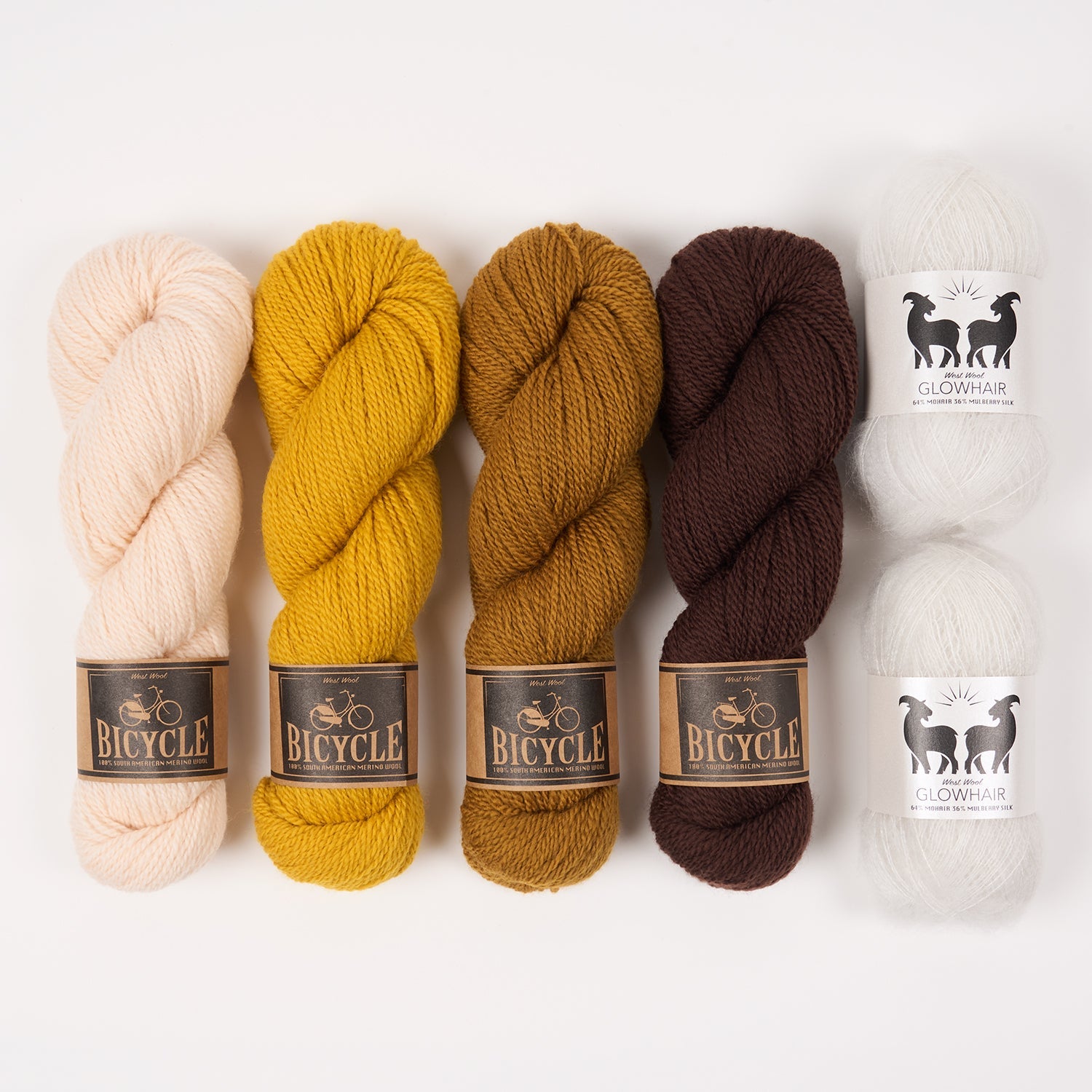 West Wool WESTKNITS KIT - TIGER BIRCH Mohair Silk Merino wool Lace Fingering white peach brown yellow Westknits Kits