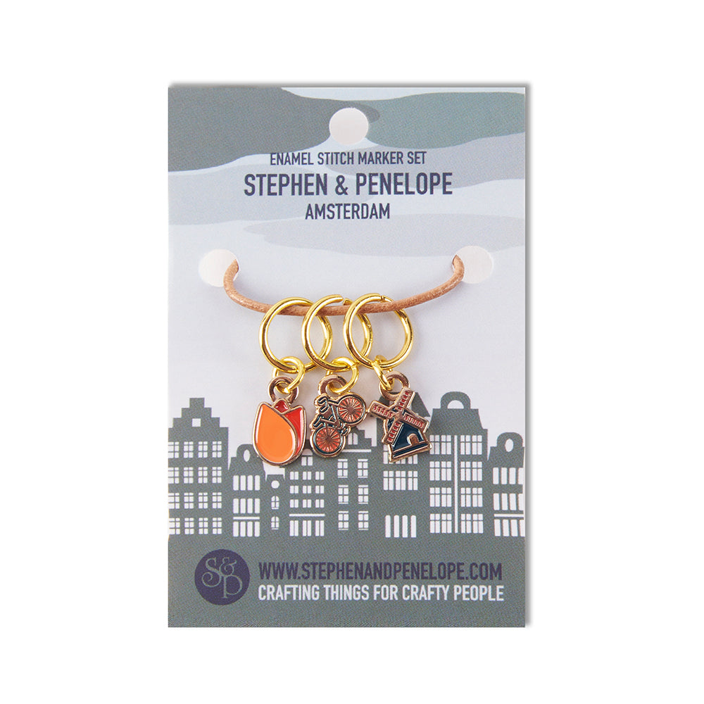 Stephen & Penelope Notions ENAMEL STITCH MARKER SET - AMSTERDAM Sundries