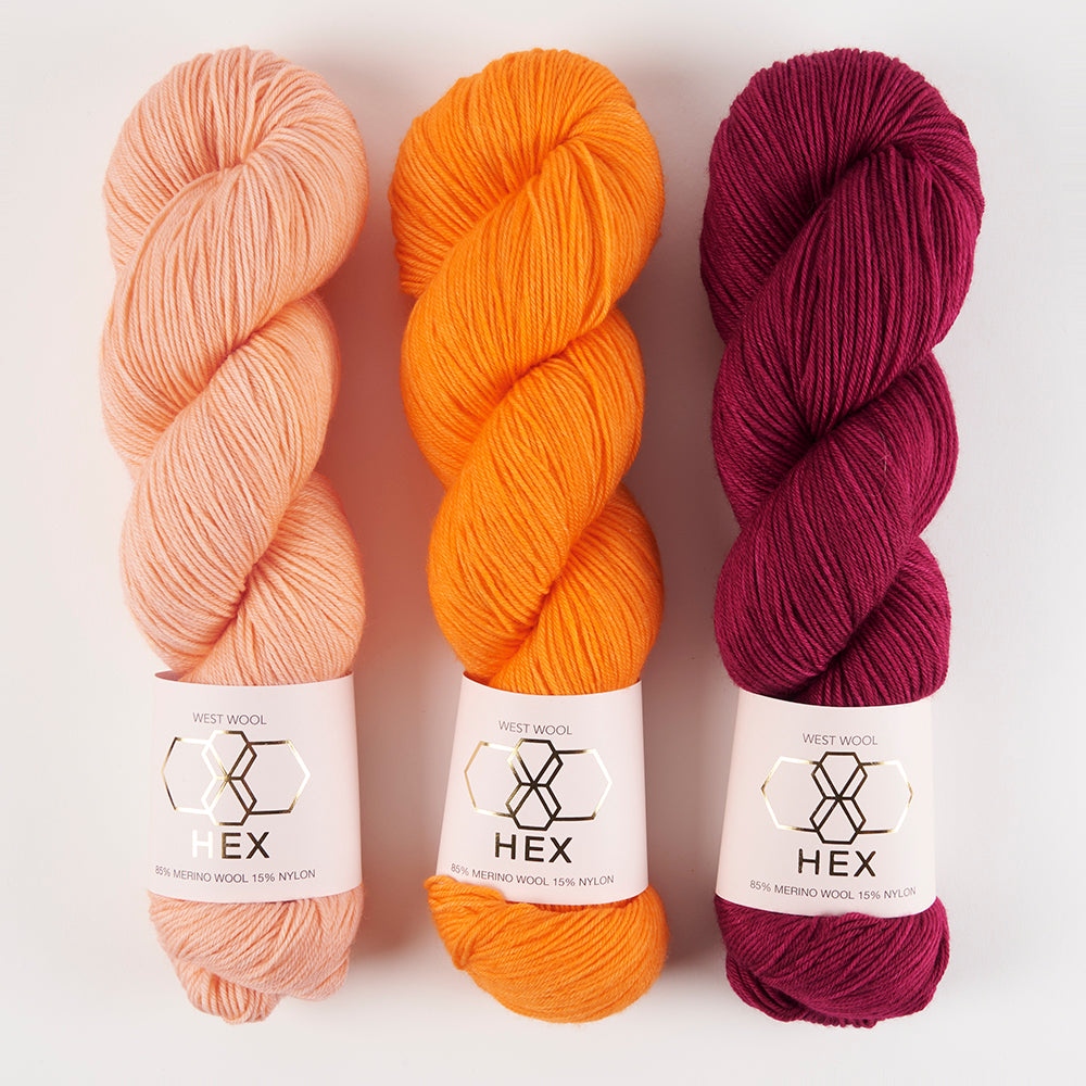 West Wool HEX SIDE QUEST - CHIFFON CANTALOUPE Merino wool Nylon Fingering Quick Kits