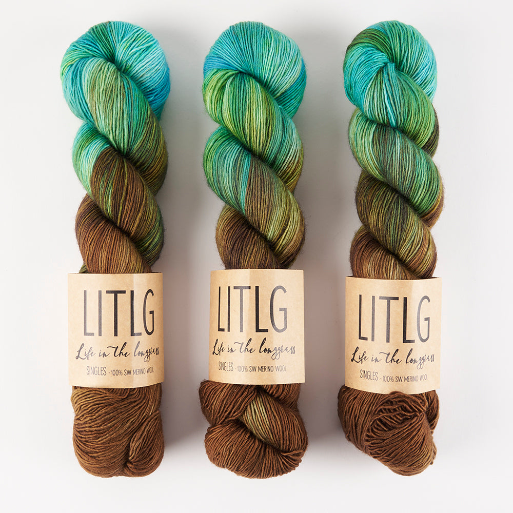 Life in The Long Grass LITLG SINGLES - BURNISHED Merino wool Fingering multicolour brown green Yarn