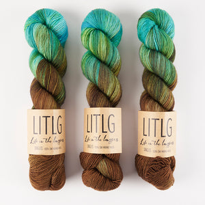 Life in The Long Grass LITLG SINGLES - BURNISHED Merino wool Fingering multicolour brown green Yarn
