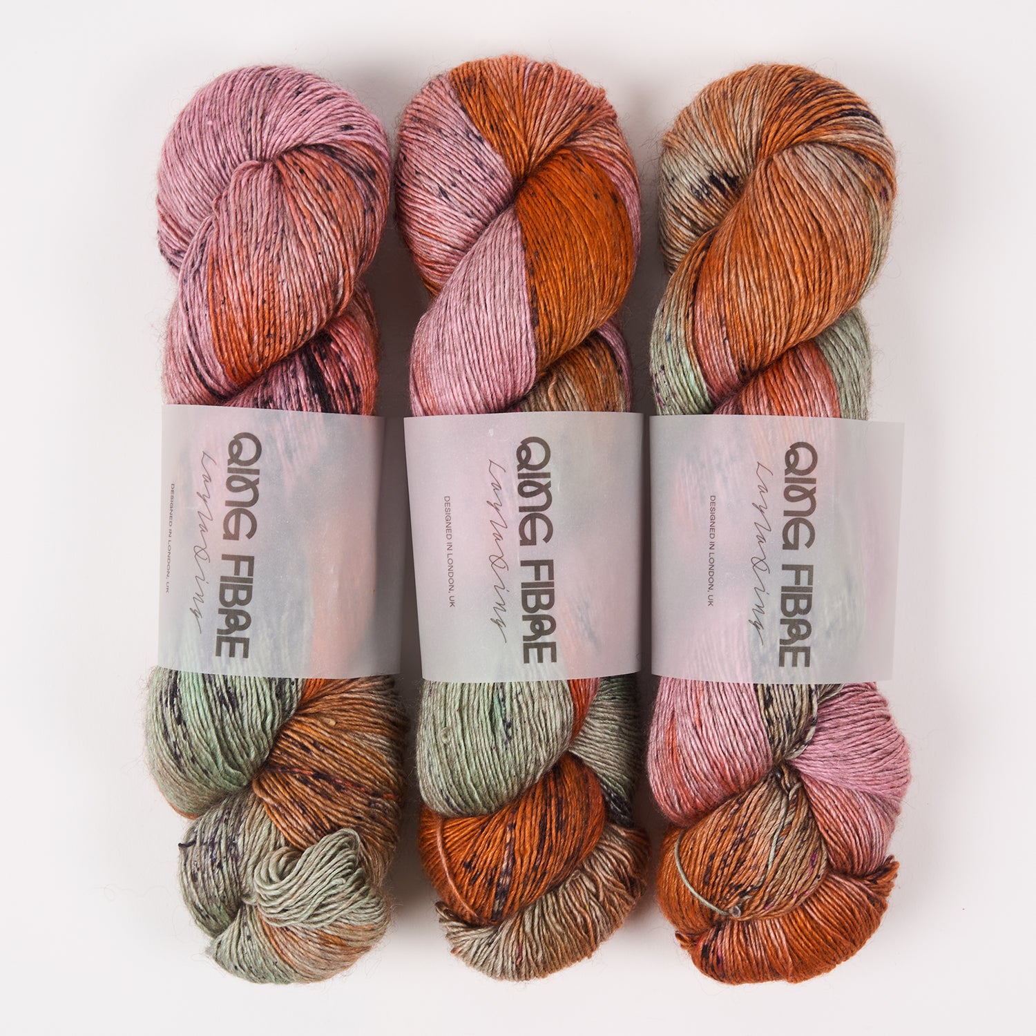 Qing Fibre QING YAK SINGLES - AURORA Merino wool Yak Silk Fingering orange Yarn