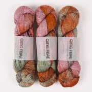 Qing Fibre QING YAK SINGLES - AURORA Merino wool Yak Silk Fingering orange Yarn