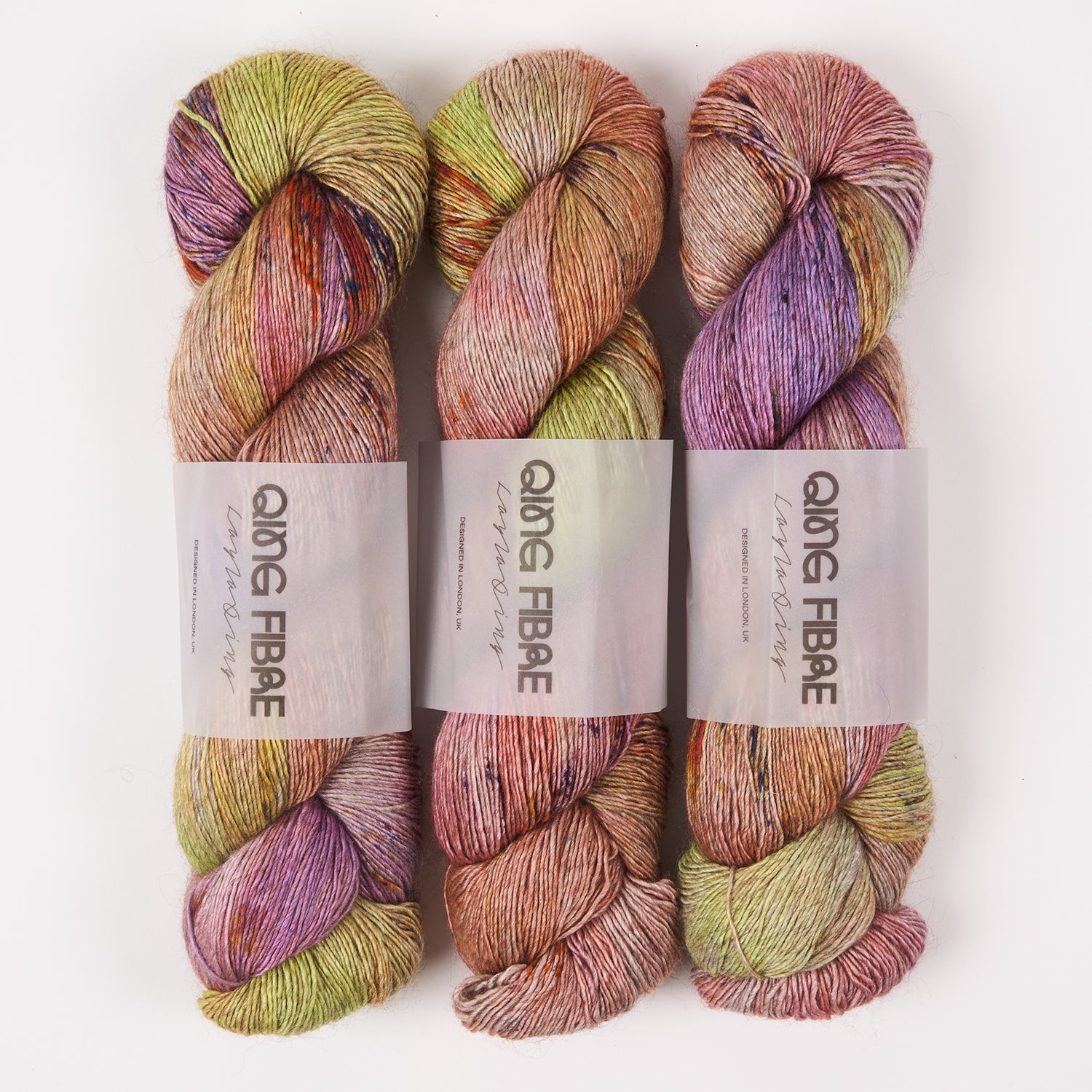 Qing Fibre QING YAK SINGLES - CORAL REEF Merino wool Yak Silk Fingering rainbow multicolour Yarn