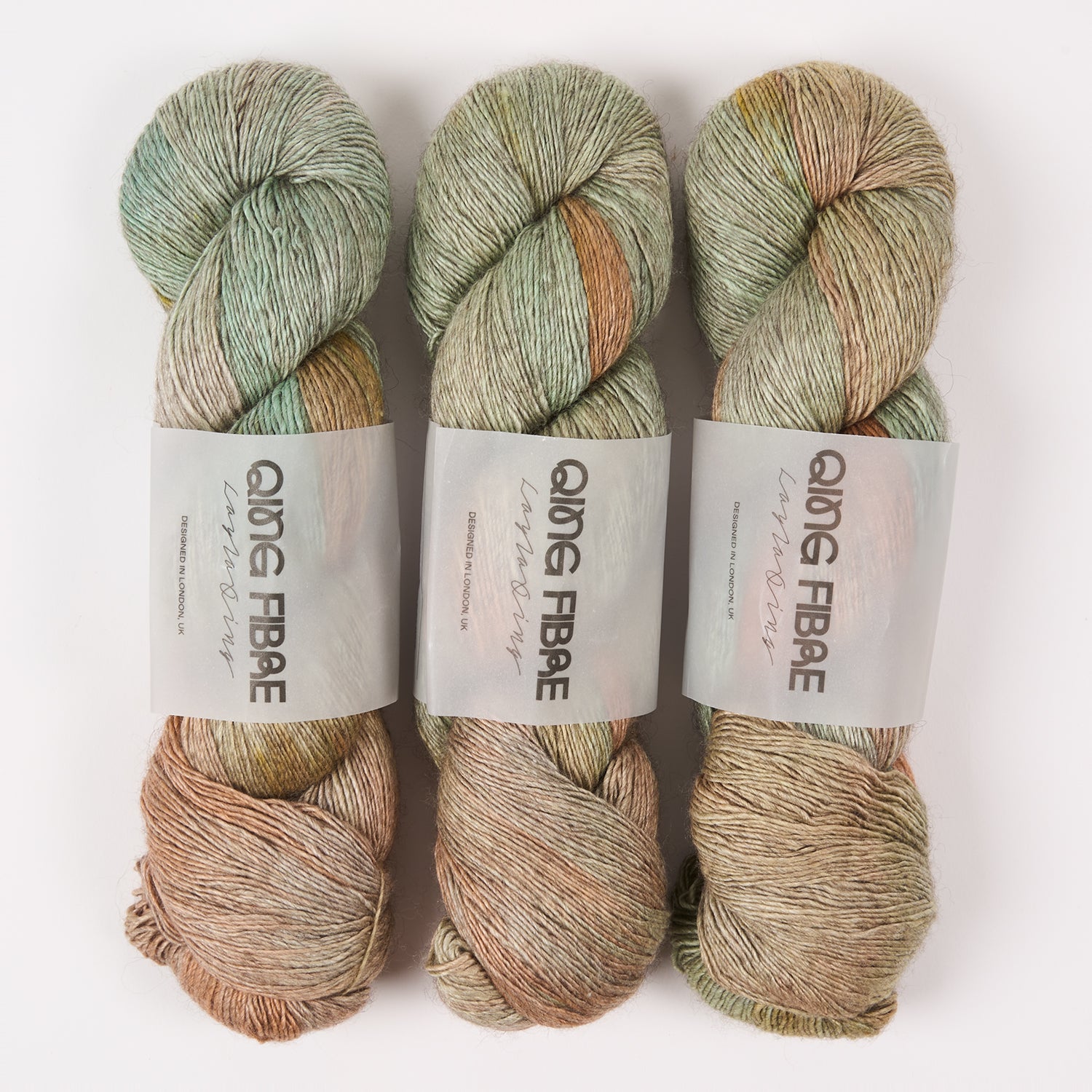 Qing Fibre QING YAK SINGLES - SHIMMER Merino wool Yak Silk Fingering beige green Yarn