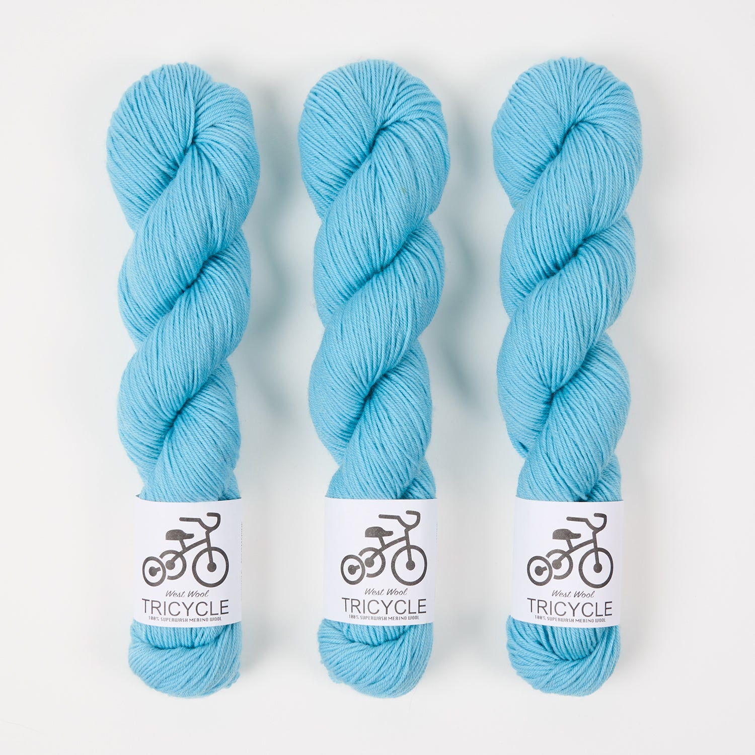 West Wool TRICYCLE - AQUAMARINE Merino wool Fingering turquoise blue Yarn