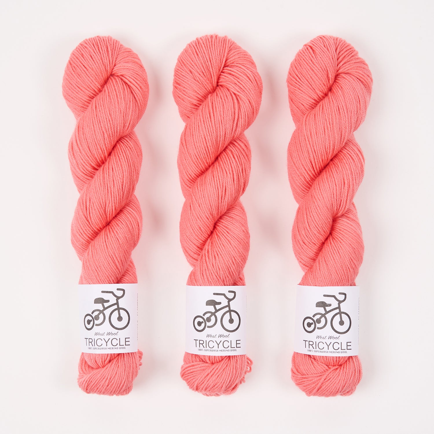 West Wool TRICYCLE - FLAMINGO Merino wool Fingering pink coral Yarn