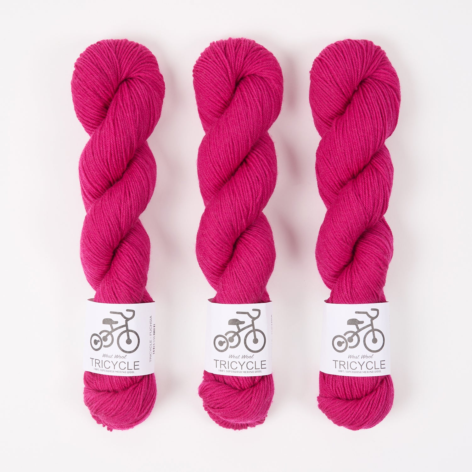 West Wool TRICYCLE - FUCHSIA Merino wool Fingering pink Yarn