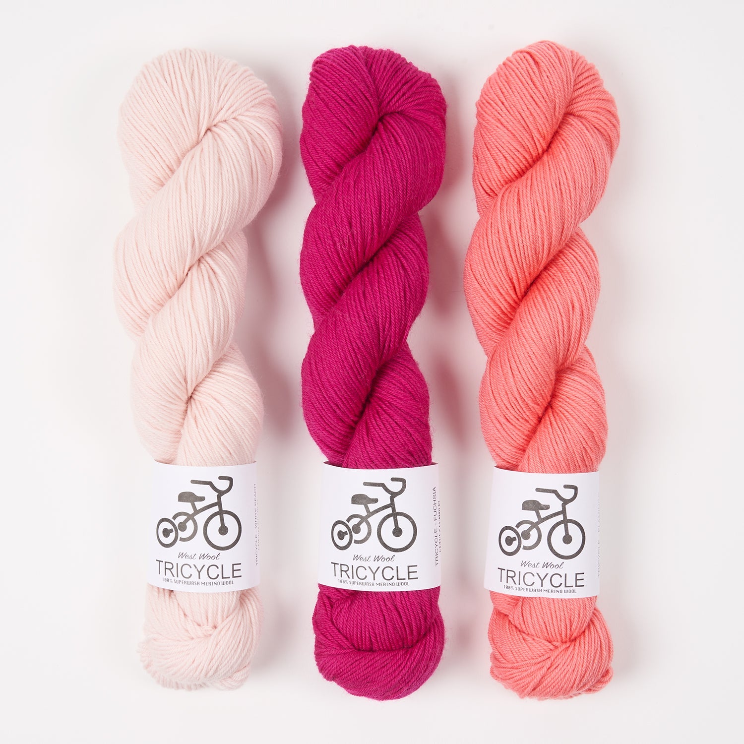 West Wool WESTKNITS KITS - WHITE FUCHSIA Merino wool Fingering fuchsia coral peach Westknits Kits
