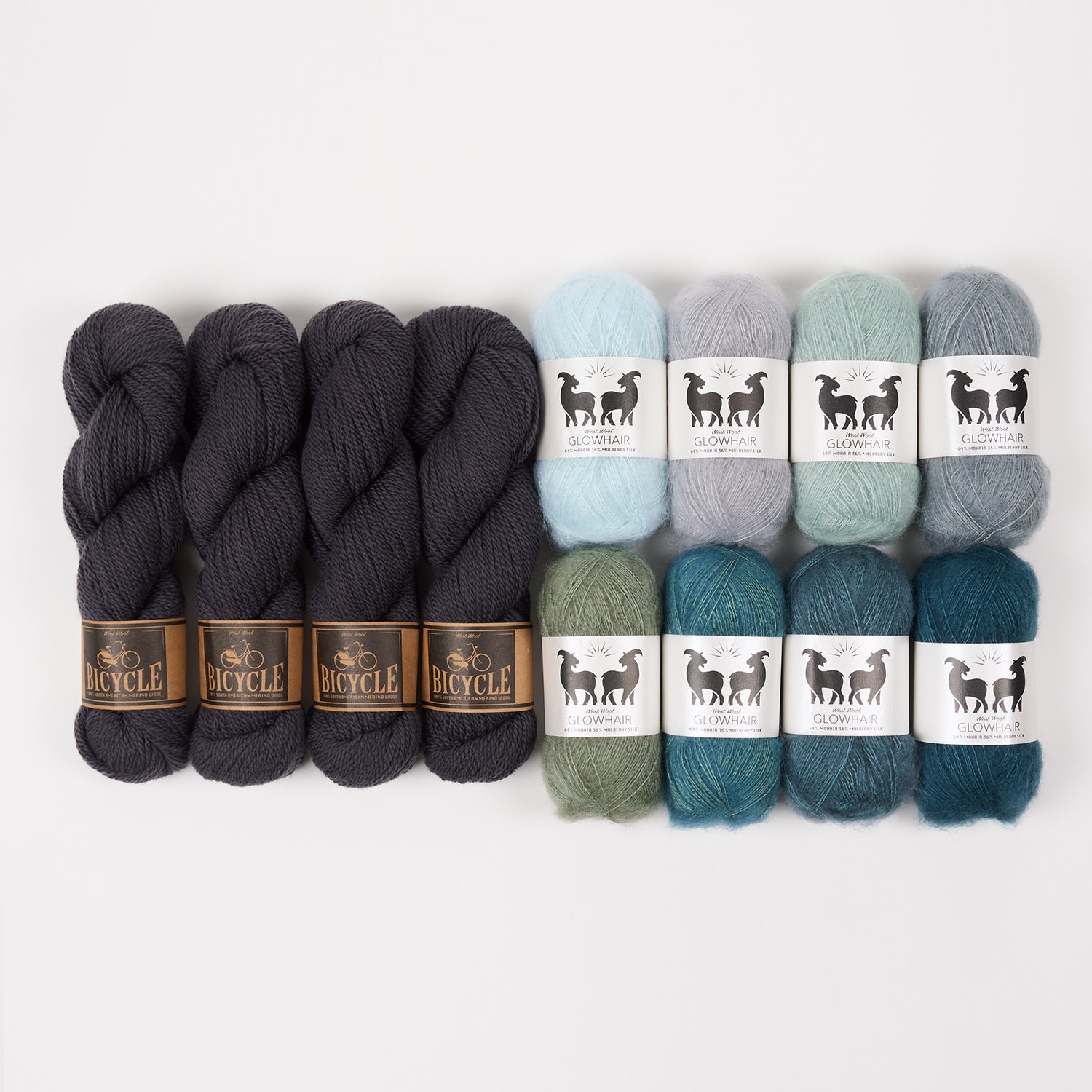 West Wool BLUE RAINBOW Mohair Silk Merino wool Mixed Weight Quick Kits