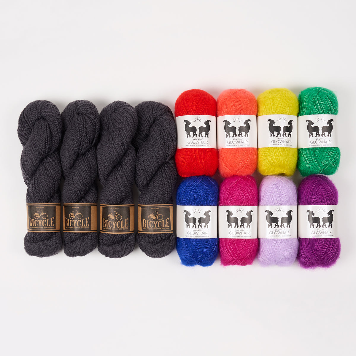 West Wool BRIGHT RAINBOW Mohair Silk Merino wool Mixed Weight Quick Kits