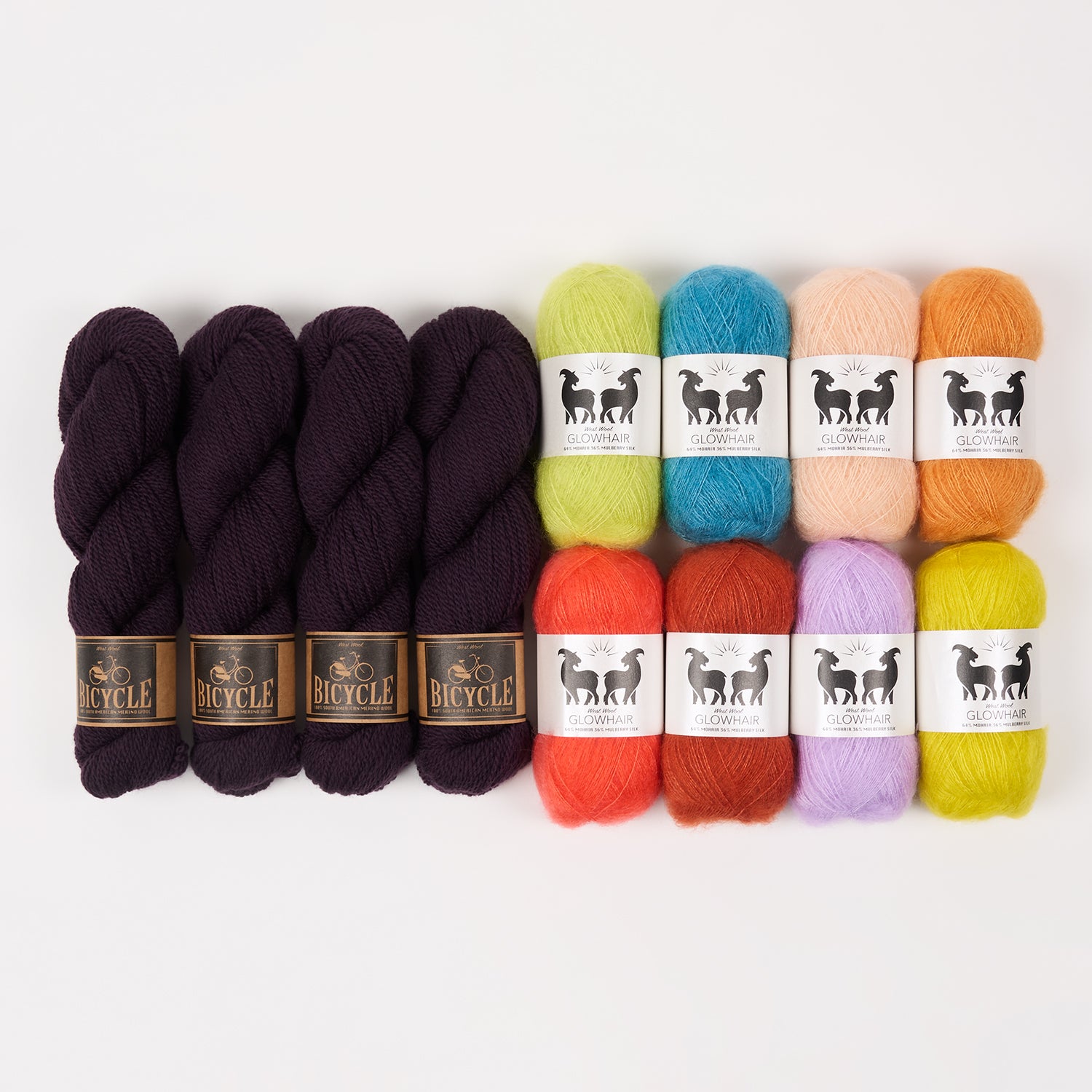 West Wool FRUITY RAINBOW Mohair Silk Merino wool Mixed Weight Quick Kits