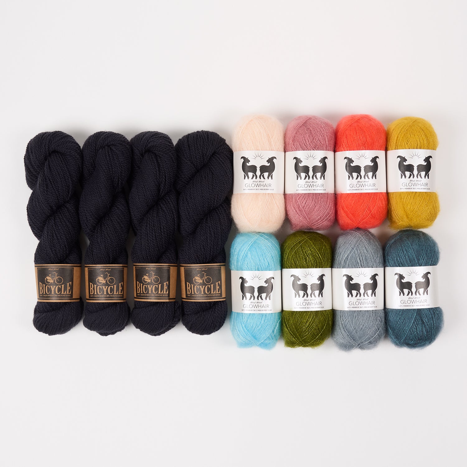 West Wool VIVID RAINBOW Mohair Silk Merino wool Mixed Weight Quick Kits