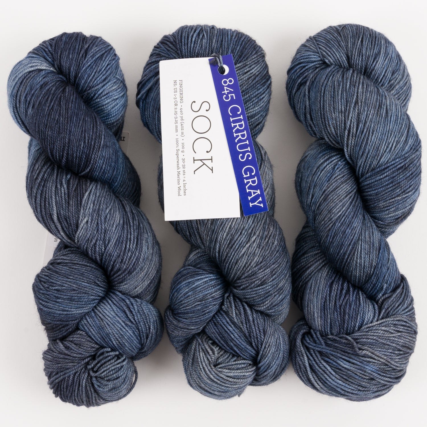 Malabrigo MALABRIGO SOCK - CIRRUS GREY Merino wool Light Fingering grey blue Yarn