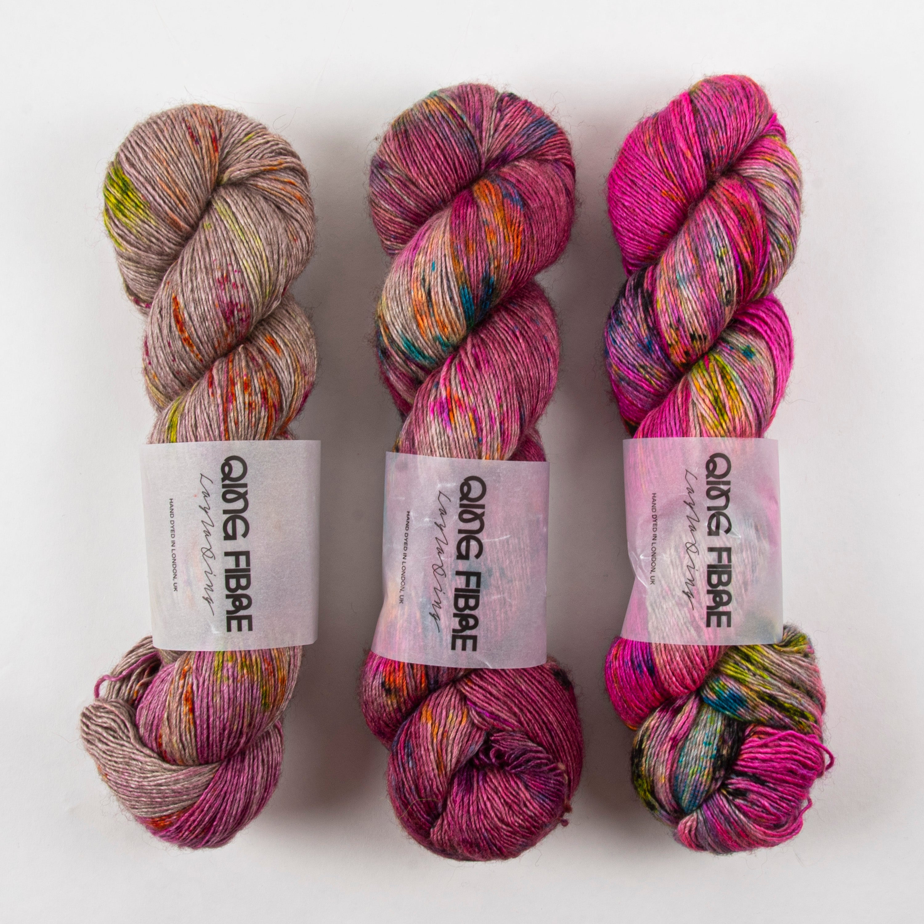 Qing Fibre FLAMINGO NECTAR Merino wool Silk Yak Fingering Quick Kits