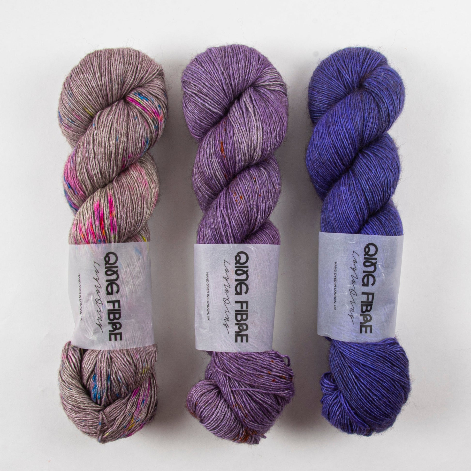 Qing Fibre FROST INK Merino wool Silk Yak Fingering Quick Kits