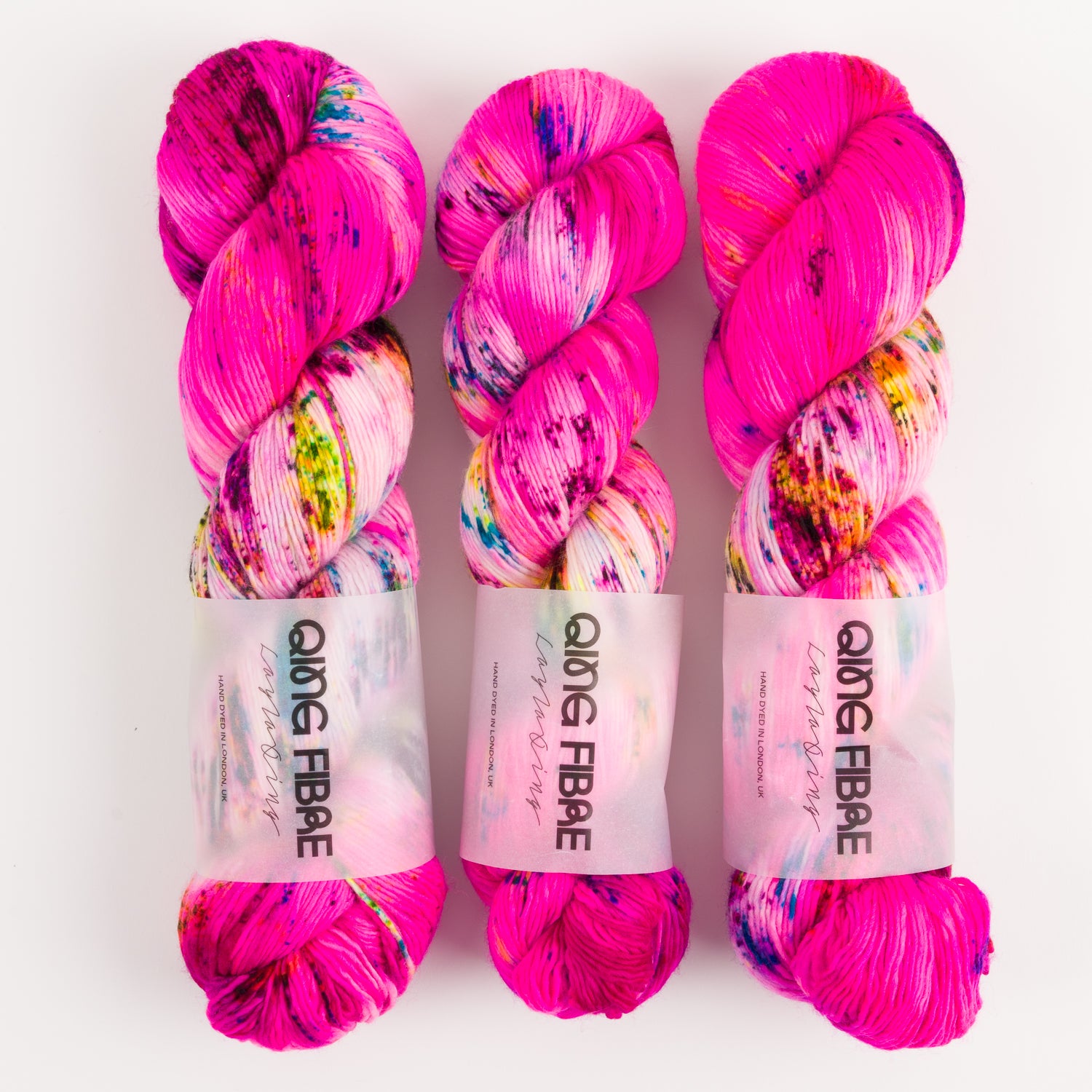 Qing Fibre DASHING SASSY - FLAMINGO Merino wool Fingering pink neon Yarn