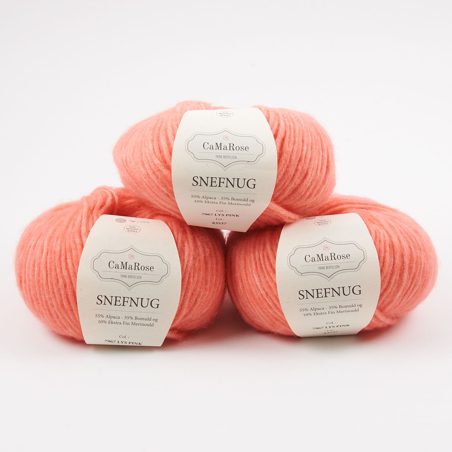 CaMaRose SNEFNUG - LYS PINK Alpaca Cotton Merino wool Aran pink coral Yarn